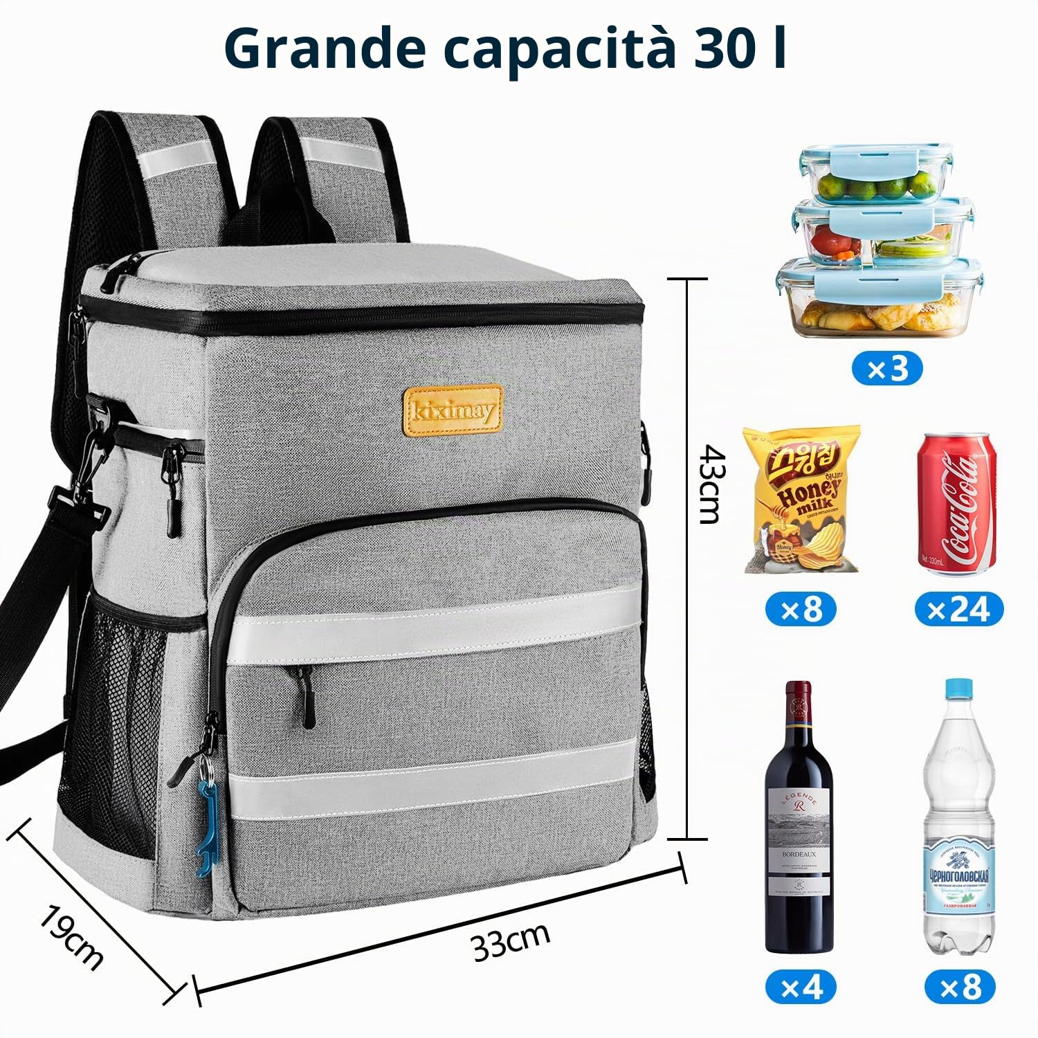 Zaino Termico 30 Litri, Borsa Termica Grande Sigillato e Impermeabile Borsa Frigo Rigida Zaino Frigo Termico per Pic nic, Campeggio e Barbecue Grigio