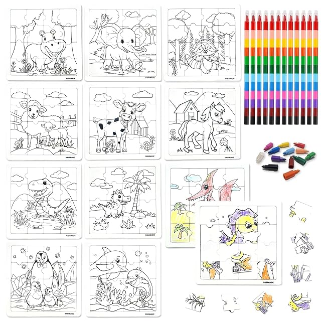 Foto 7 de 7 de HahaMagic, 12PCS puzzles para colorear, con 12 ceras de colores apilables (12 colores en 1)