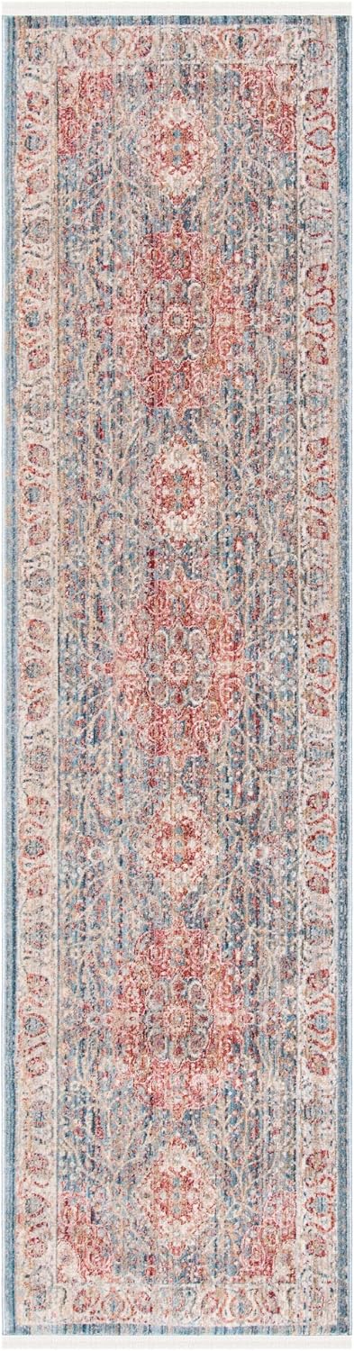 SAFAVIEH Kenitra Collection Runner Rug - 2'2" x 10', Blue & Ivory, Vintage Oriental Distressed Design, Non-Shedding & Easy Care, Ideal for High Traffic Areas in Living Room, Bedroom (KRA672M)
