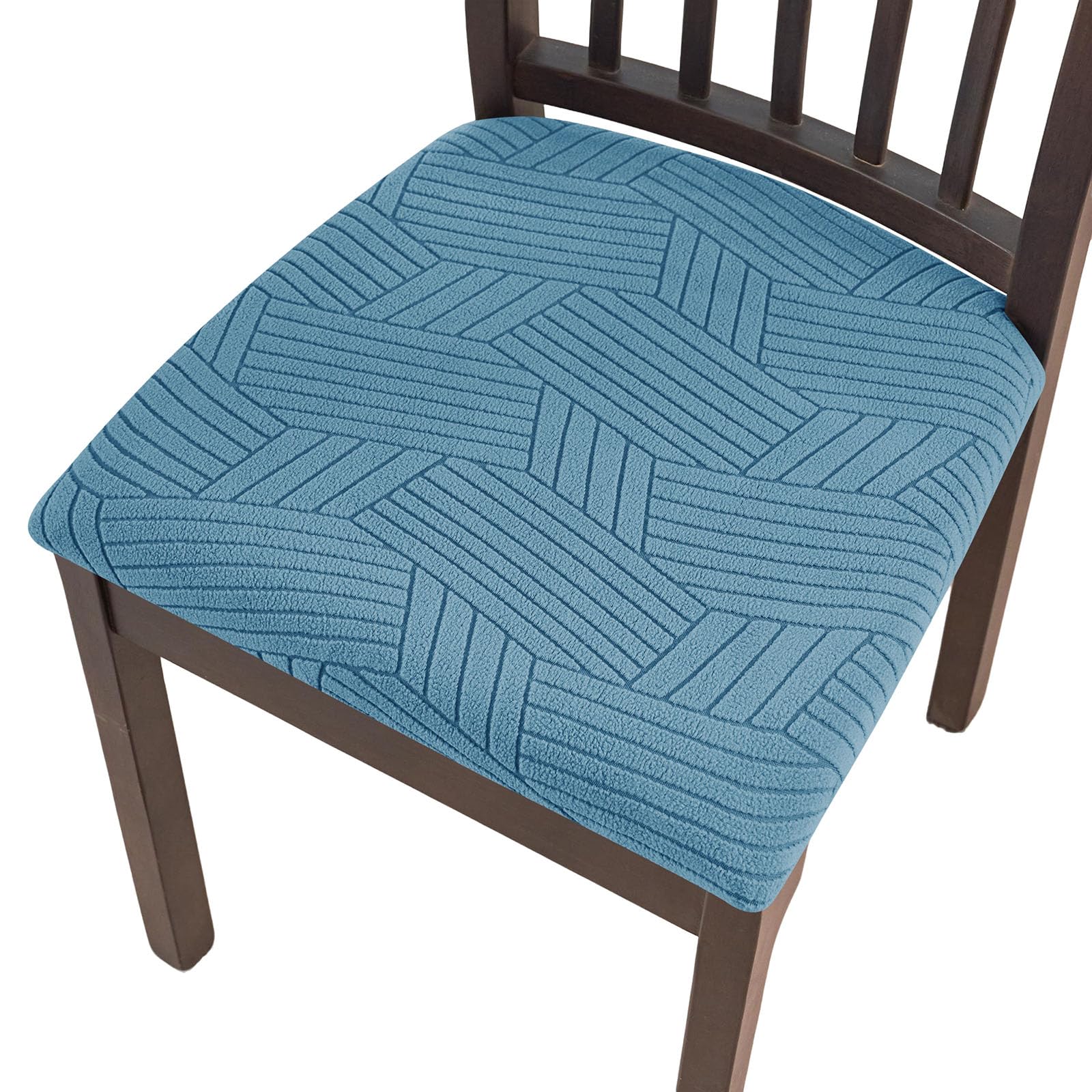 YOPOIY Dining Chair Seat Covers Set of 6 4 2, Spandex Knitted Jacquard Seat Covers for Dining Chairs with Ties, Stretch Chair Seat Cushion Slipcovers (blue,4 PCS)