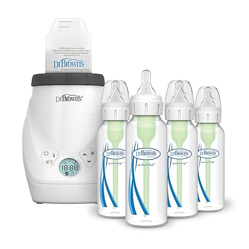 Dr. Brown's Milk Spa - Calentador de leche materna y biberones con opciones anticólicos + biberones estrechos de 8 onzas 8.5fl oz, con pezón de