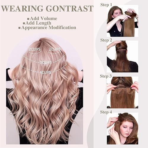 Miniatura 5 de Extensiones de cabello con clip, 4 piezas de 20 pulgadas, de fibra sintética negra, largas, rectas y gruesas, para mujer