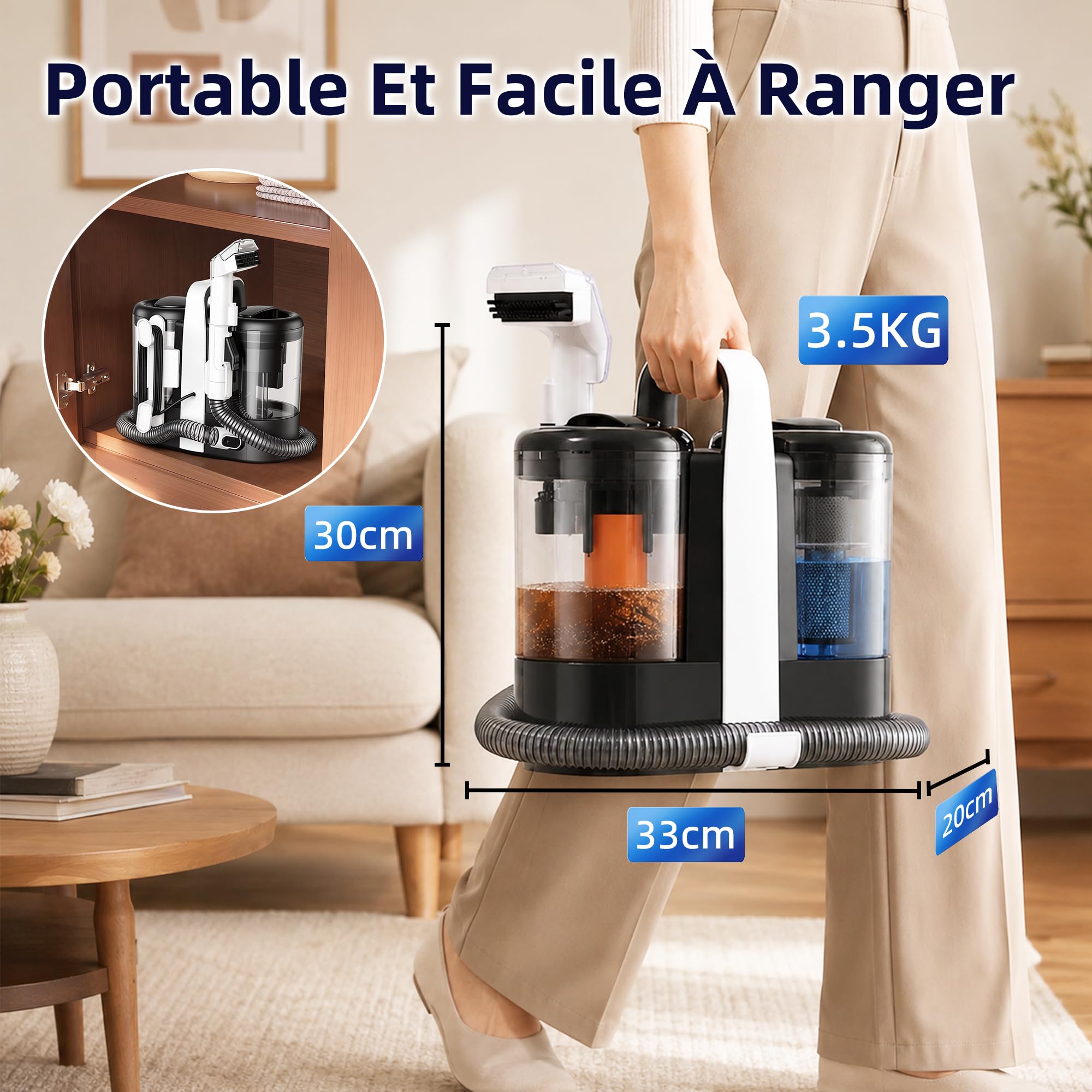 Shampouineuse 600w - 15kPa Nettoyeur Canapé Tissu - Avec Détergent