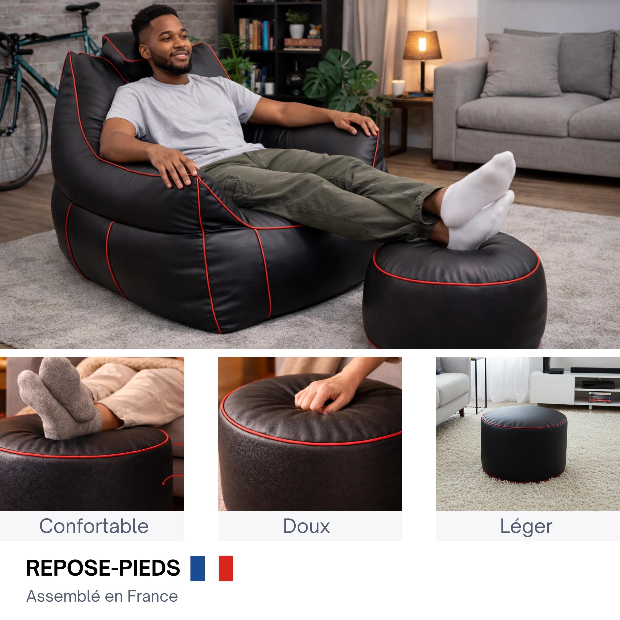 Bananair - Repose-Pieds Gaming en Mousse - Tabouret pour Reposer Les Jambes - Léger et Stable - Design Simili Cuir - Idéal Canapé, Fauteuil & Setup Gaming (30x55 cm, Rouge)