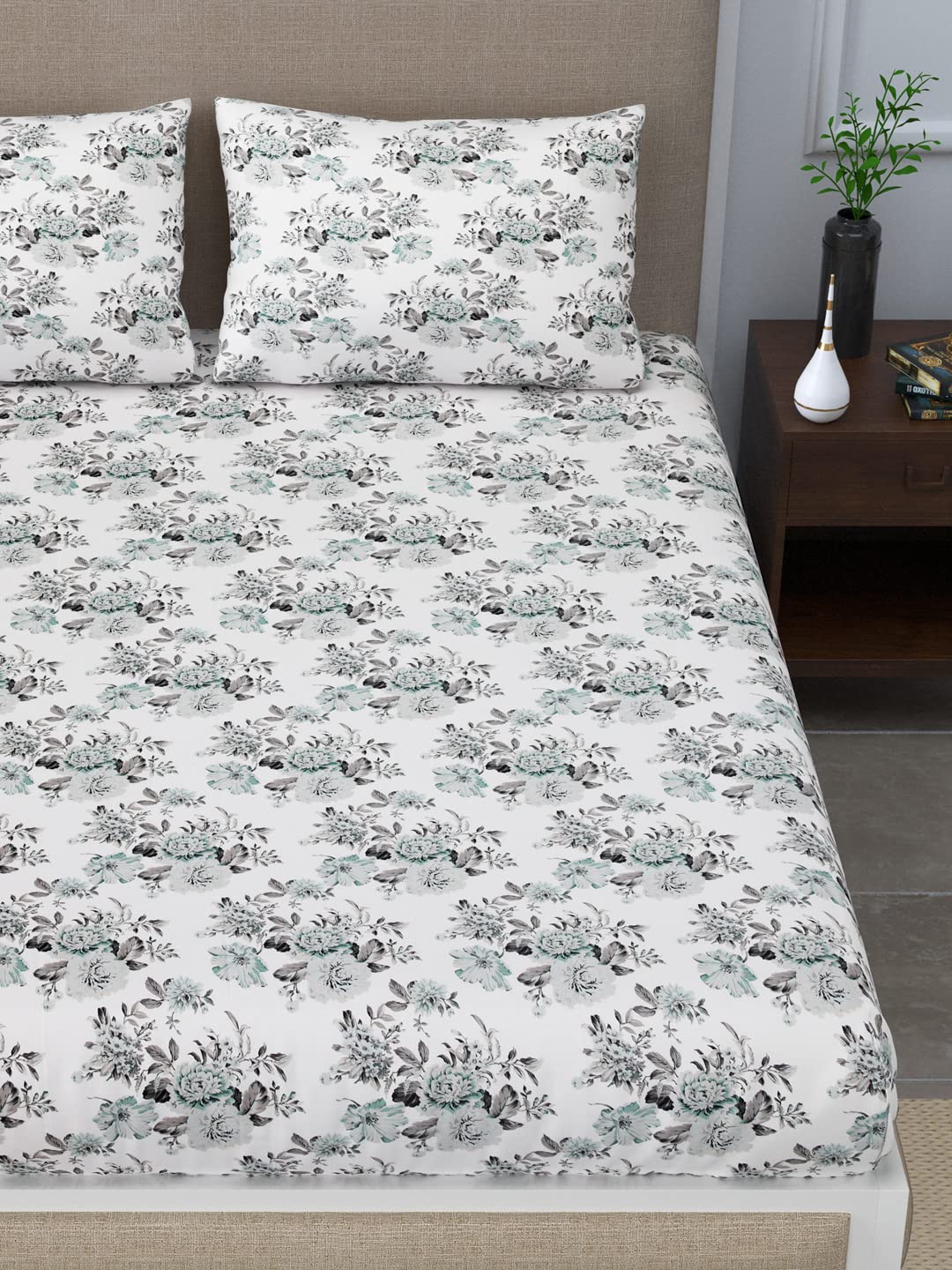 LINENWALAS 300 Thread Count Bedsheet Set,Softest Long Staple 100% Cotton Ultra Soft Bedsheet with Pillowcases - Double,Shabby Sage Floral (B09RQRK6TX) Amazon Price History, Amazon Price Tracker