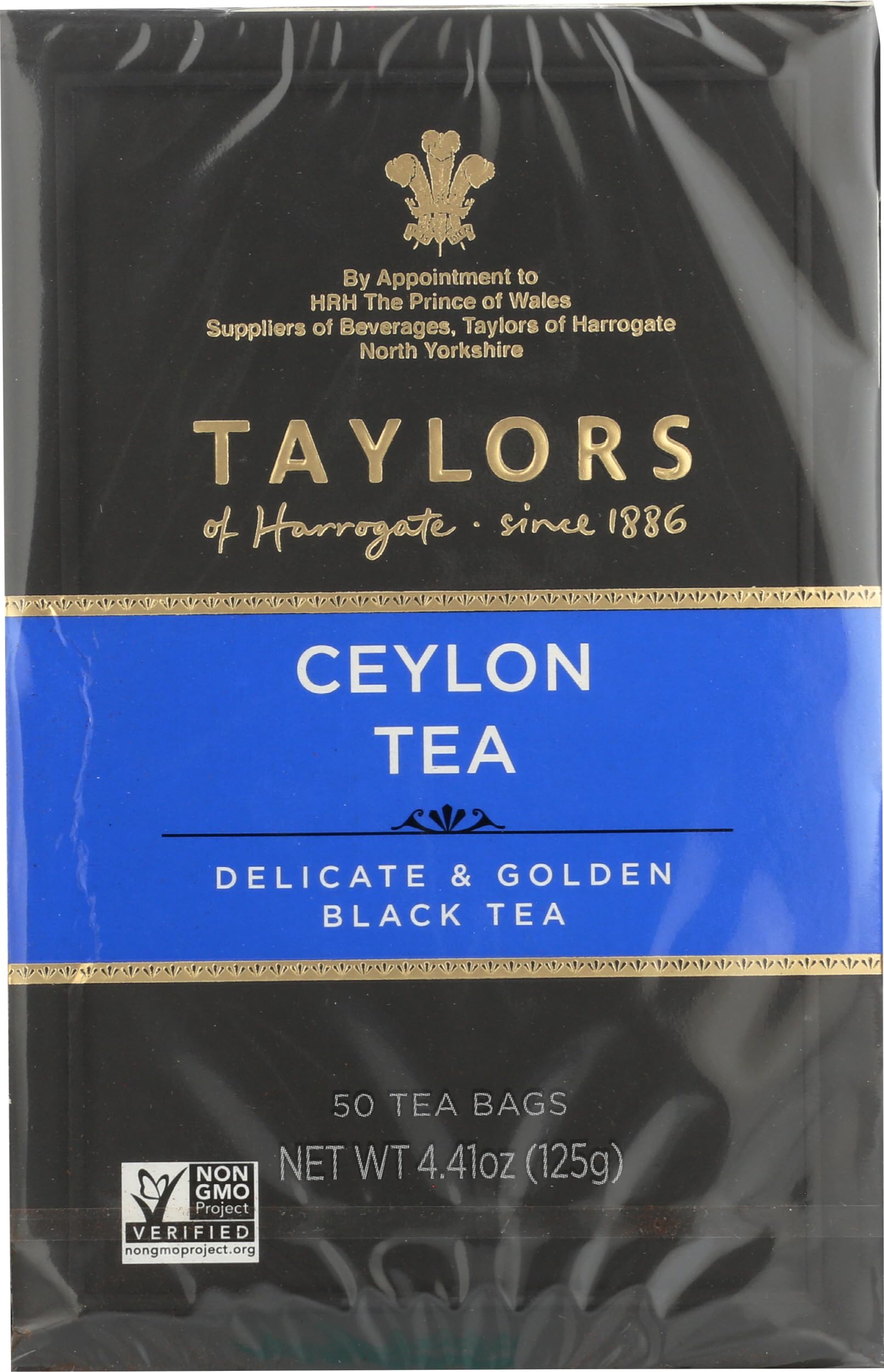 Taylors of Harrogate Pure Ceylon, Black Tea, Pillow Bags, 50 Count (Pack of 1), Bold, Bright & Brisk, Caffeinated, Enjoy Hot or Iced, 50 Teabags