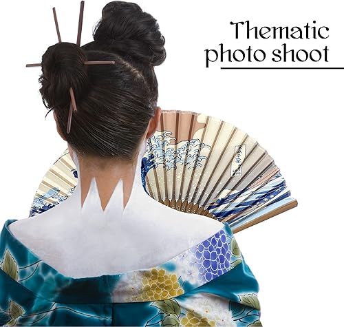 Miniatura 5 de Ventilador de mano plegable para mujer, de madera, plegable, de bambú, para mujer, accesorios de seda de papel plegable para bodas, decoración china