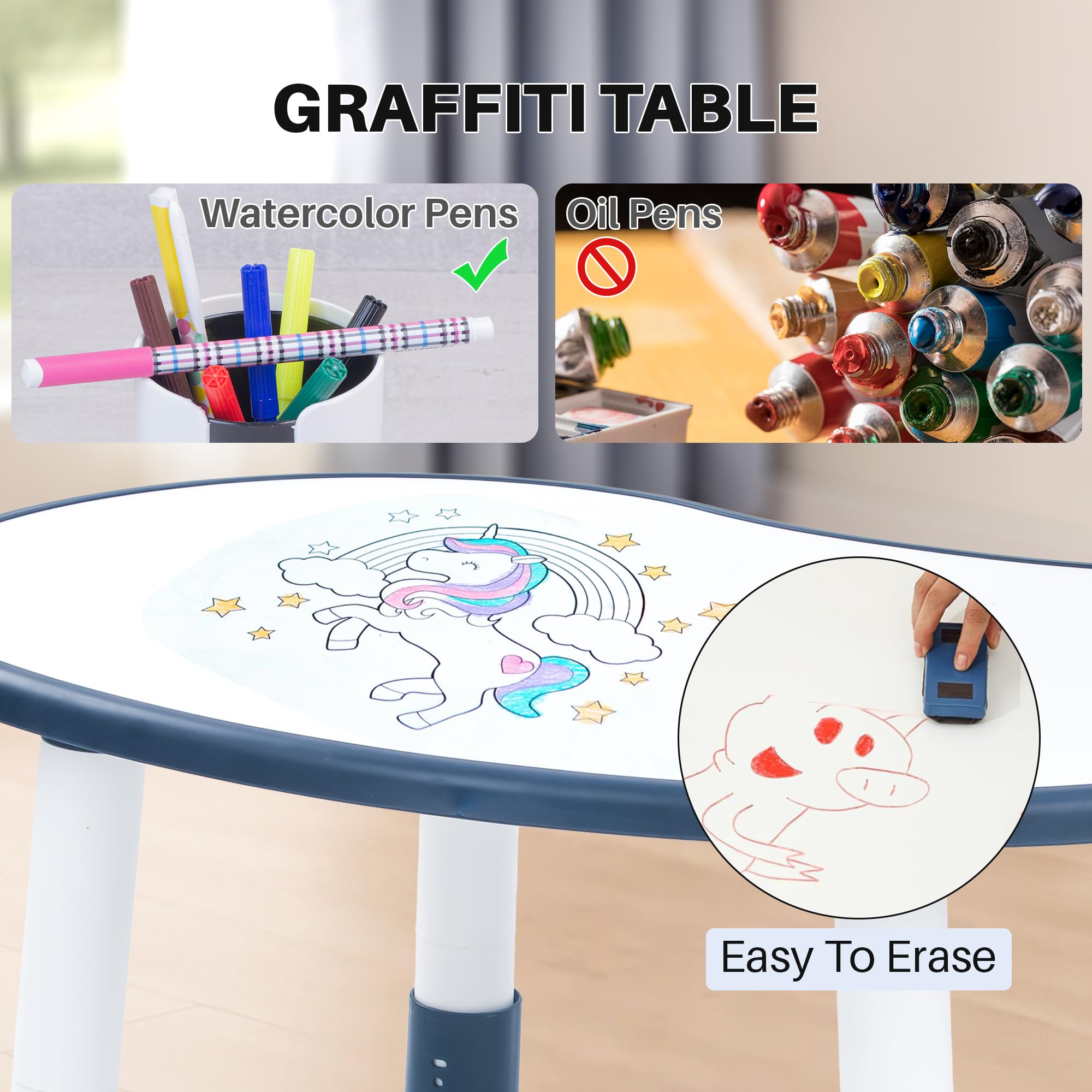 BAYBEE Study Table for Kids with Chair,Multi-Functional Adjustable Study Table with Anti-Slip Base, Drawing Board, Safe Rounded Corners & Easy Plug-and-Play Installation (Blue) 2
