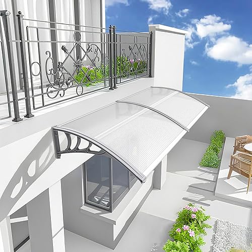 Miniatura 8 de MCombo Toldo para ventana de 39 x 38.6 pulgadas, para exteriores, de policarbonato, hoja hueca para patio, puerta (hoja hueca transparentesoporte