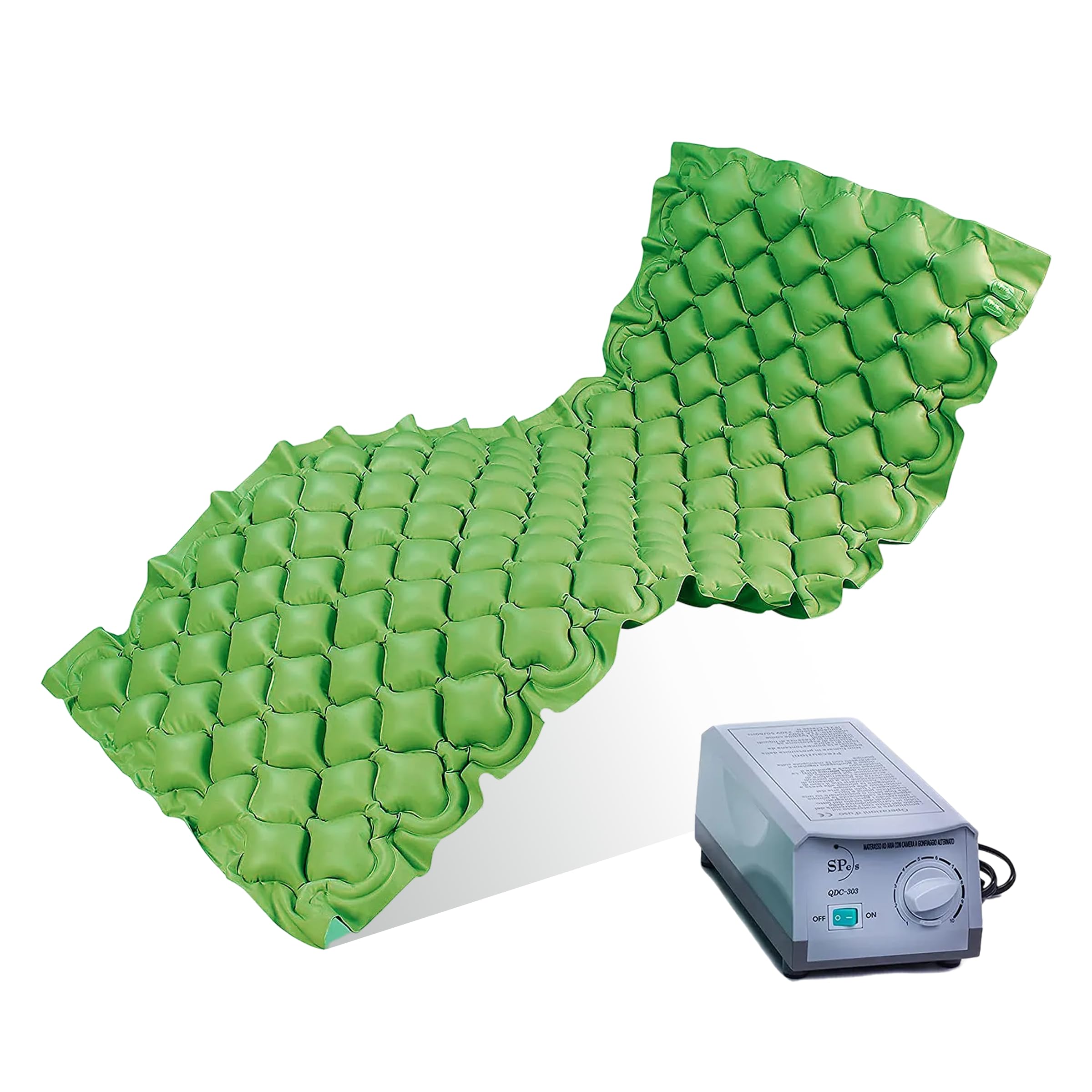 SPES Materasso Antidecubito ad Aria con Compressore Silenzioso - Kit Completo a 130 Celle Alternate per Prevenzione Piaghe - PVC Medico Ignifugo Spesso (0,32mm) e Motore Regolabile (Portata 135kg)