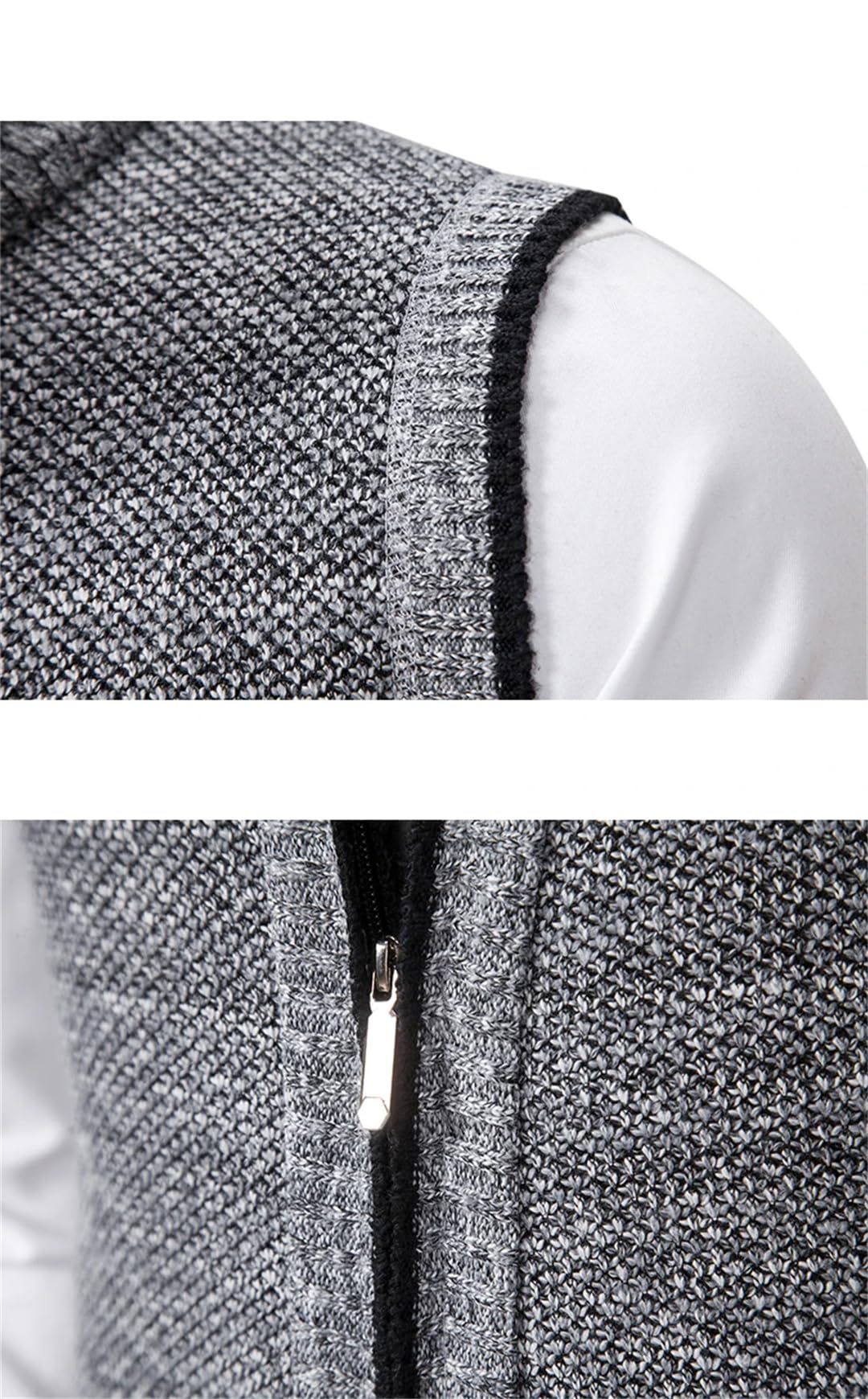 Disimlarl Suéter de punto sin mangas para hombre, cárdigan de lana con cremallera, suéter de cuello alto, chaleco de punto