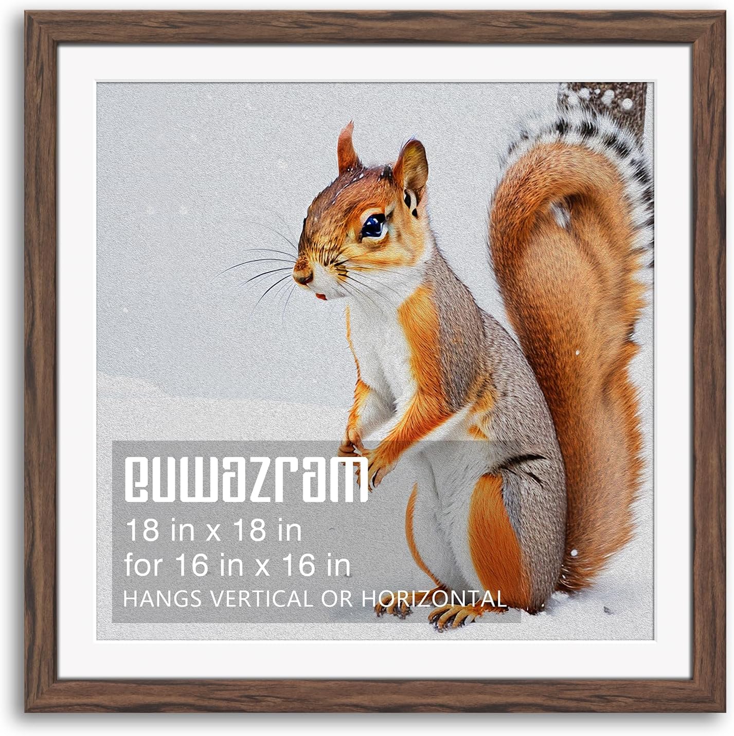 Rustic Walnut 18x18 Frame - Single Frame, 18 x 18 Poster Frame with Mat for 16x16, Picture Frames for Artwork, Puzzles, Photos and Movie Posters, Perfect Christmas Frame 18" x 18" / 16" x 16" mat