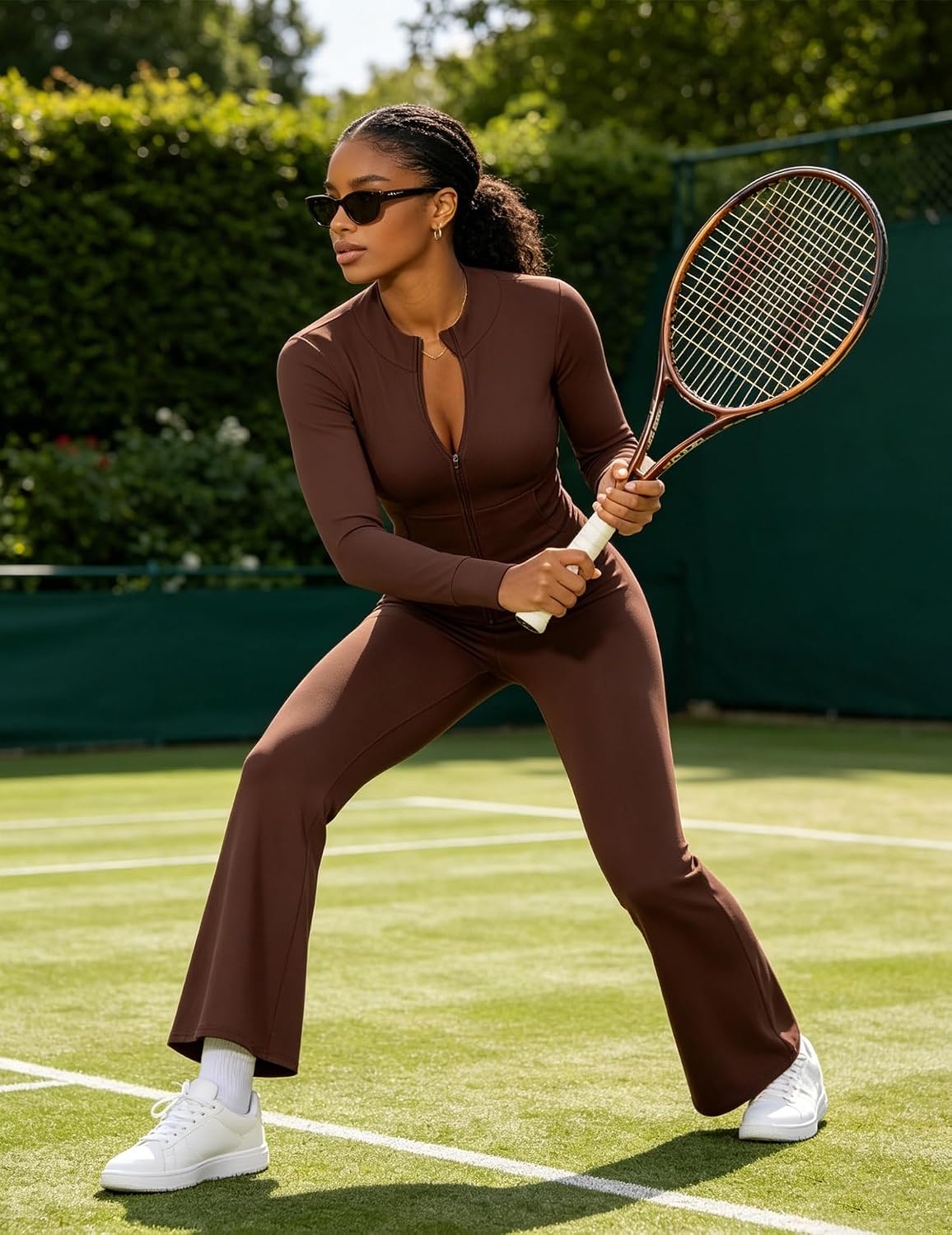 UOUA Women's 2 Piece Set Long Sleeve Jacket & Ankle Length Workout Flare Leggings Casual Matching Outfit Tracksuit Sweatsuit