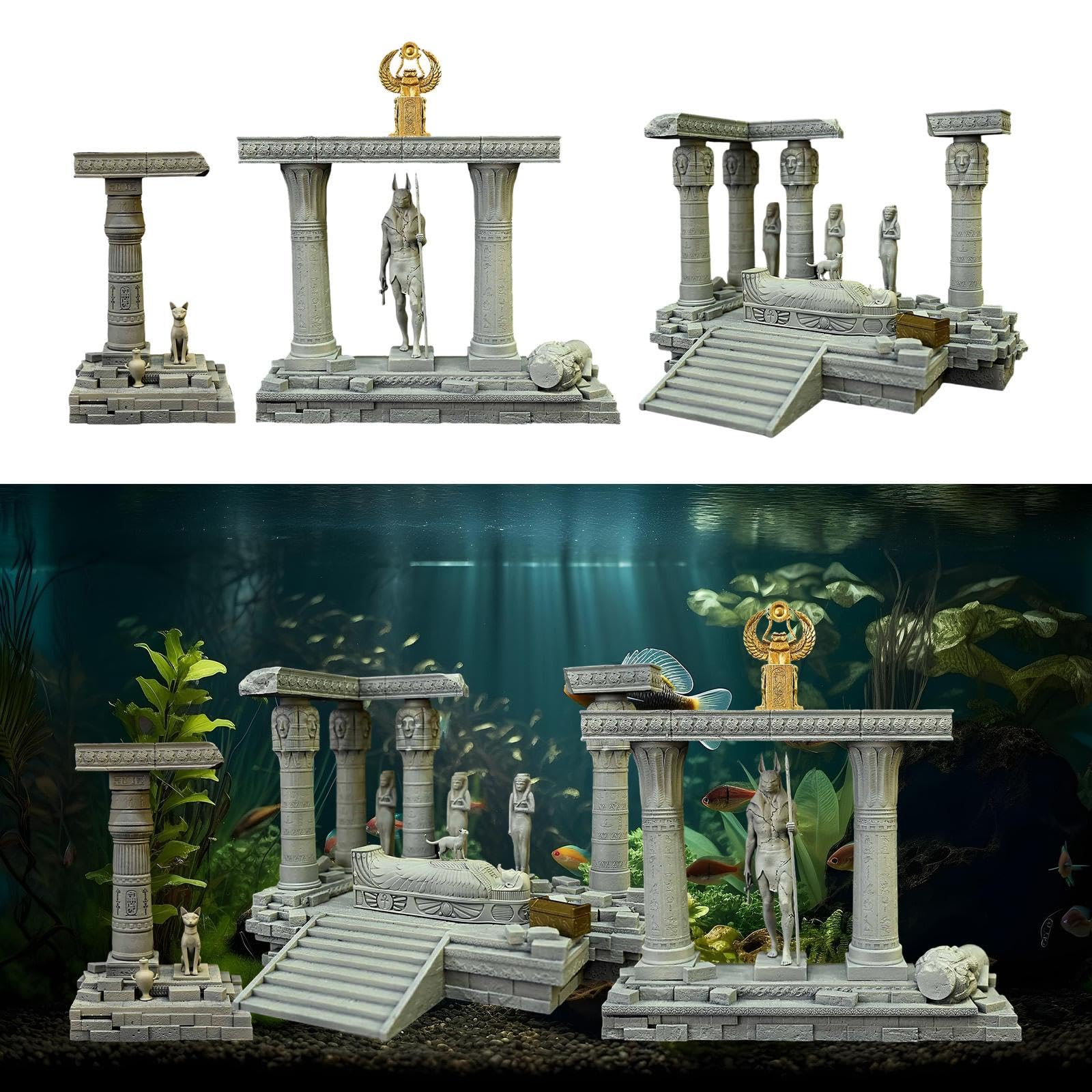 KESOTO Estatua Egipcia para Decoración de Peceras, Escultura de Resina, Accesorios para Peceras, Adorno Creativo para Acuarios, Decoración de Acuarios, Style D, Individual