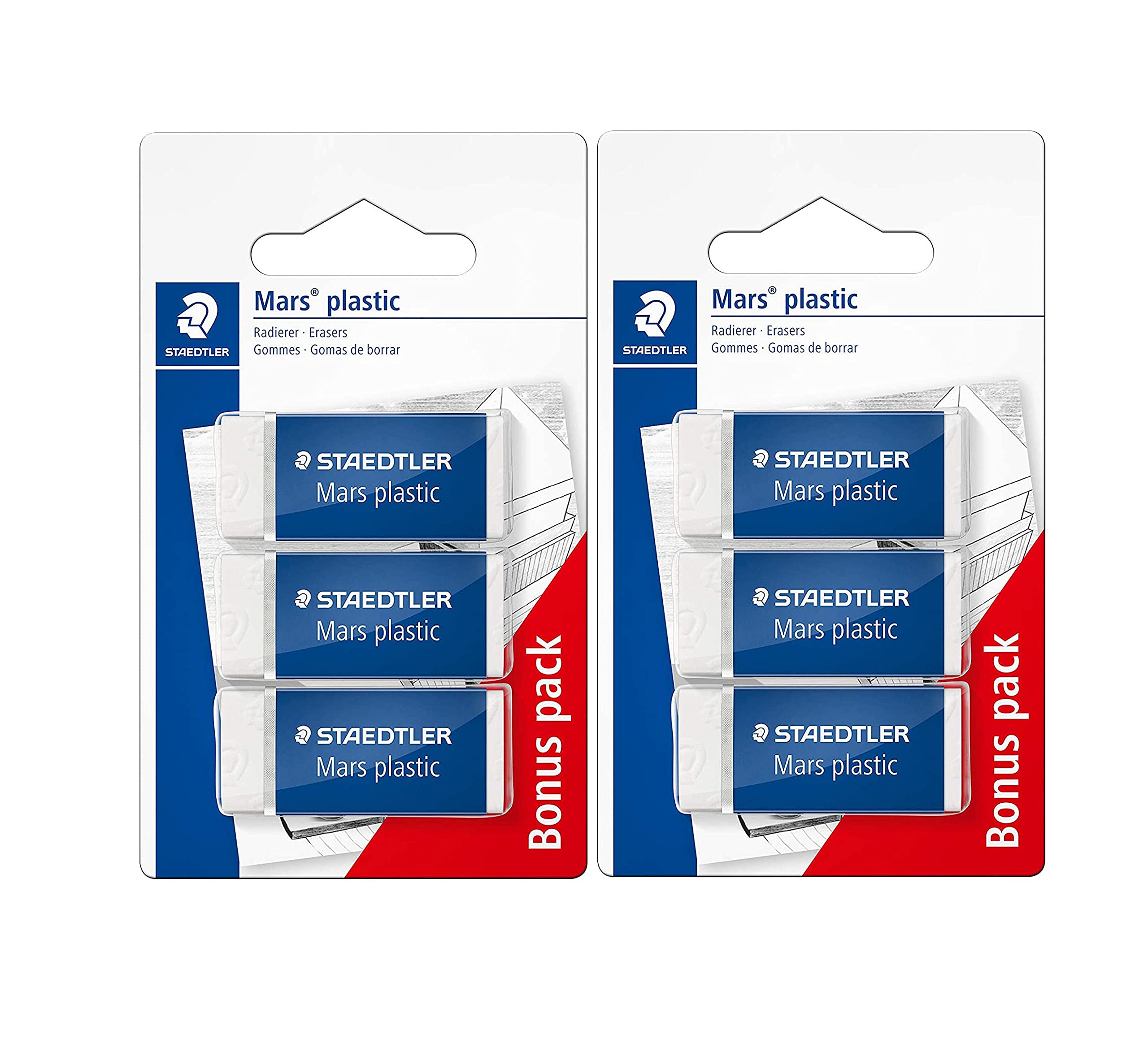 STAEDTLER 526 53 ABK3D Eraser Mars Plastic Mini Phthalate and Latex Free (Eraser 2 Packs), White, 2 Stck