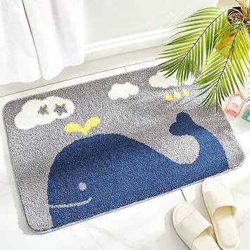 Bath Mat Rugs, Super Absorbent Floor Mat, Water Absorption and Quick Drying, Non Slip Carpet for Bathroom Entrance Door, Soft Comfortable, Shower Rug with Rubber Backing 40 * 60cm, Happy Travel