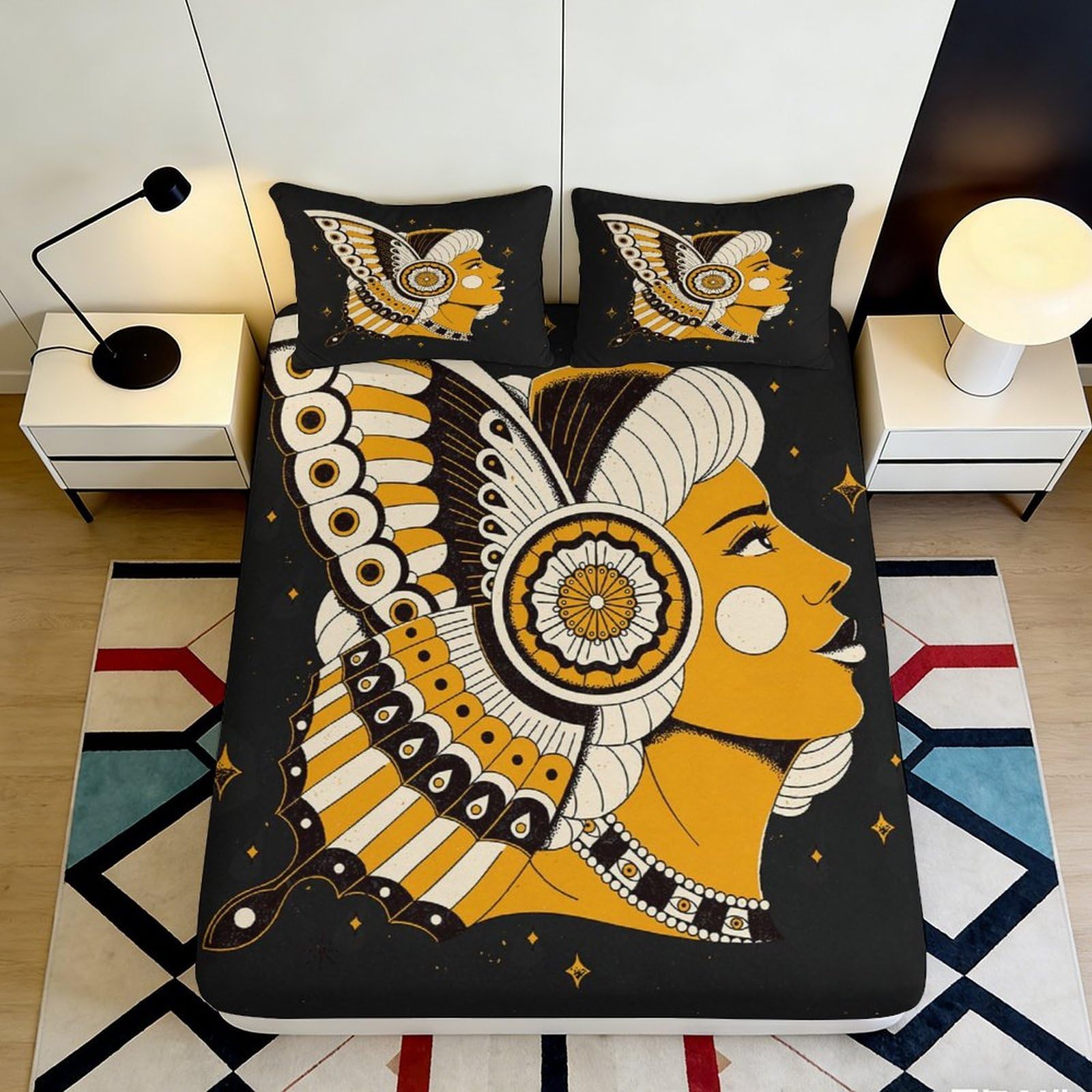 3D Printed African Tribal Art Fitted Sheet Microfiber Soft Skin-Friendly Geometric Mattress Cover for Bedroom Guest Decor 90x200x25cm
