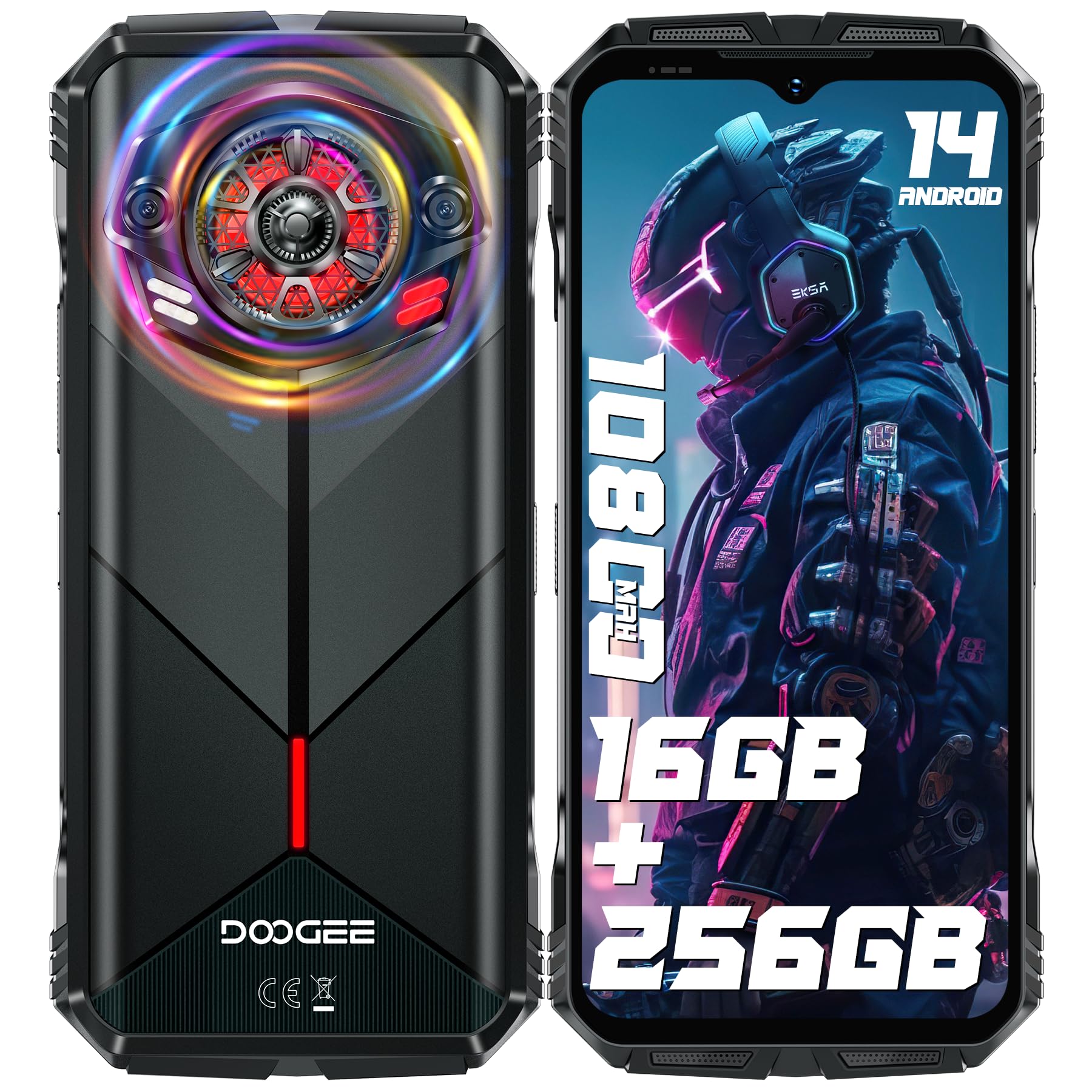 DOOGEE S Punk Rugged Smartphone Android 14 (2024), 16GB+256GB Telefono Indistruttibile, 126dB Speaker/LED Luci, 10800mAh(33W), 6.58" FHD+, 50MP Camera, 4G Dual SIM/NFC, IP68/IP69K Cellulare Antiurto