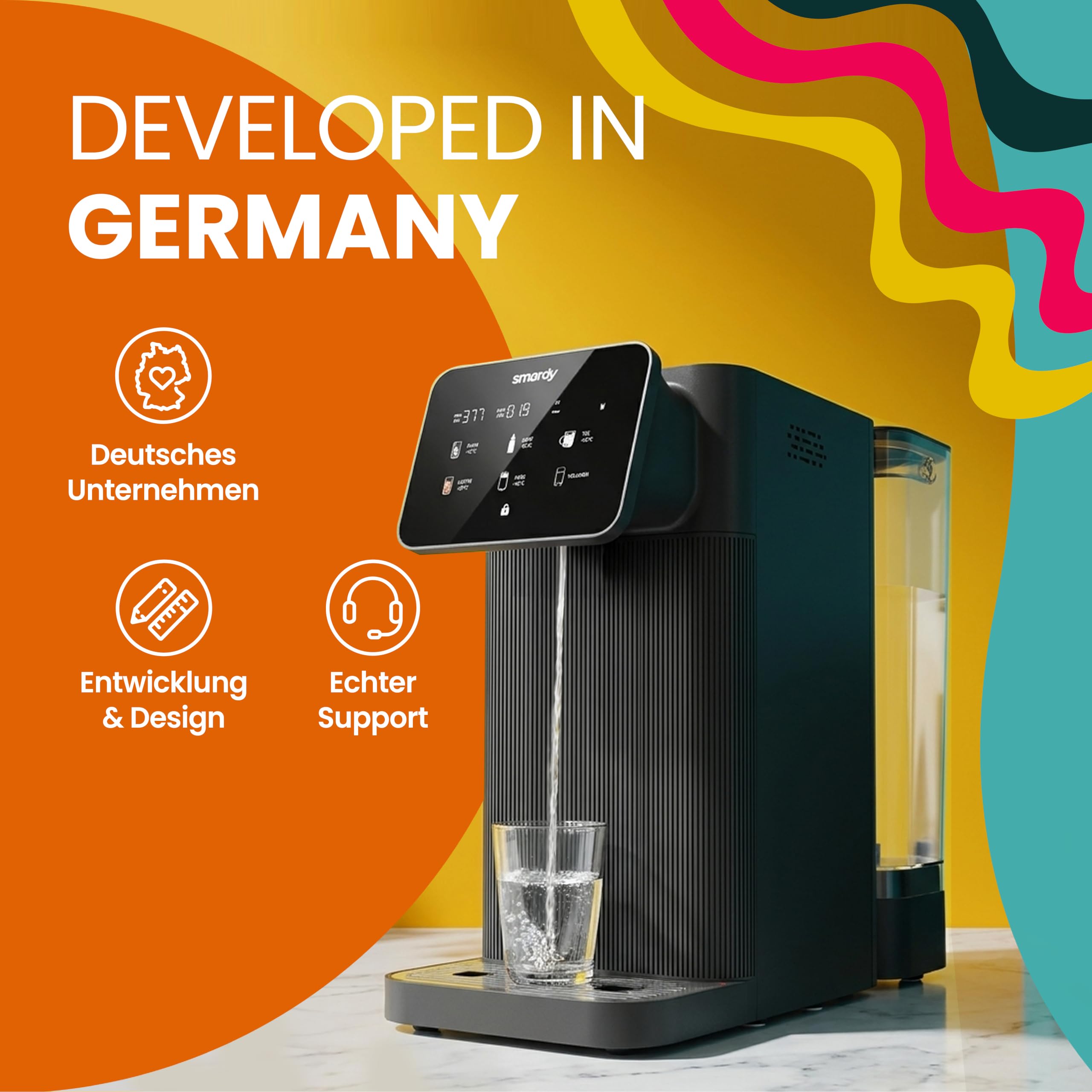 smardy blue tayma Osmoseanlage Auftisch – Umkehrosmoseanlage mit 5 Temperaturen & Heißwasser bis 90 °C, 5-stufige Wasserfilteranlage für Trinkwasser, ohne Festwasseranschluss, mobil für Küche & Van