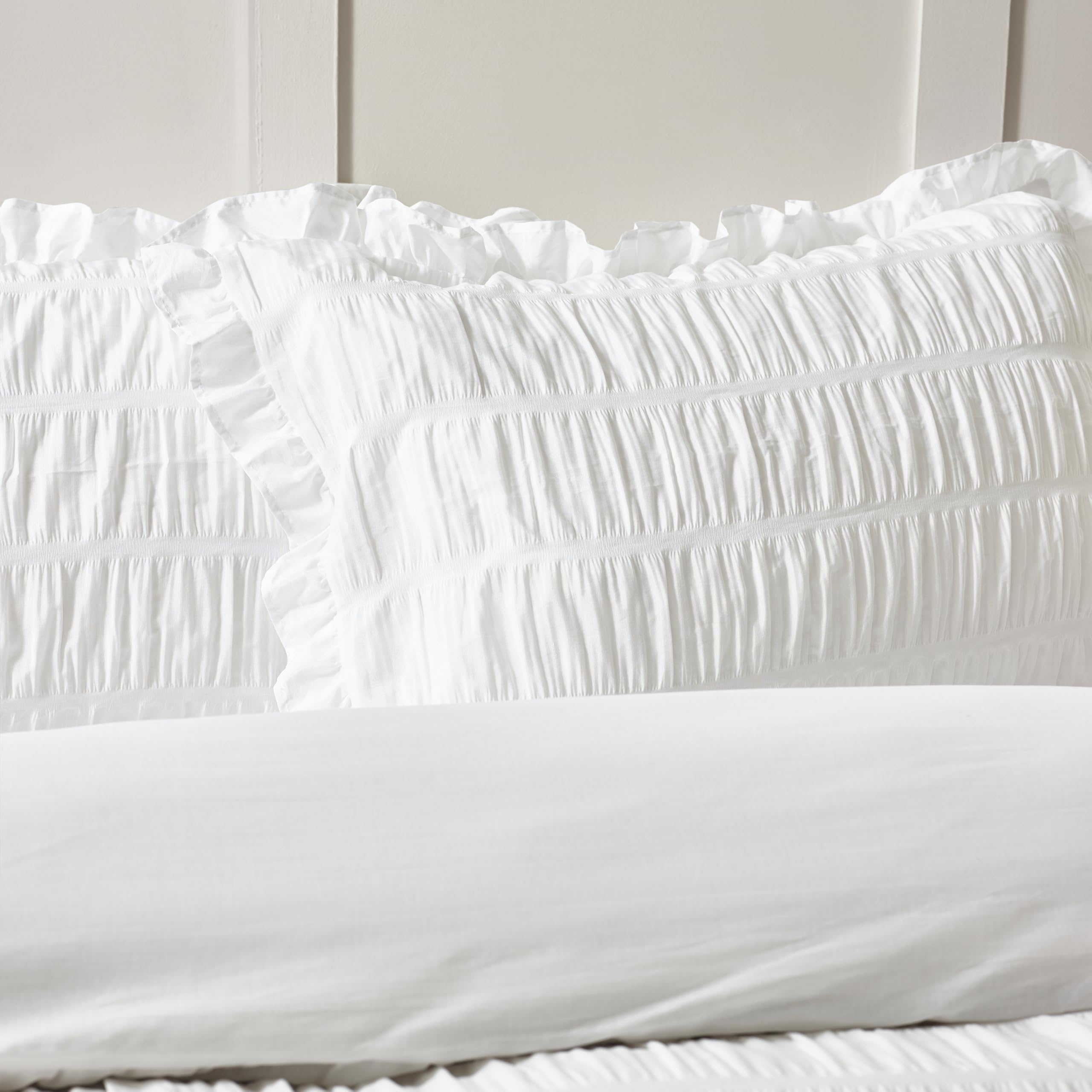 Catherine Lansfield Seersucker - Juego de Funda de edredón y Fundas de Almohada para Cama de Matrimonio Grande, Color Blanco