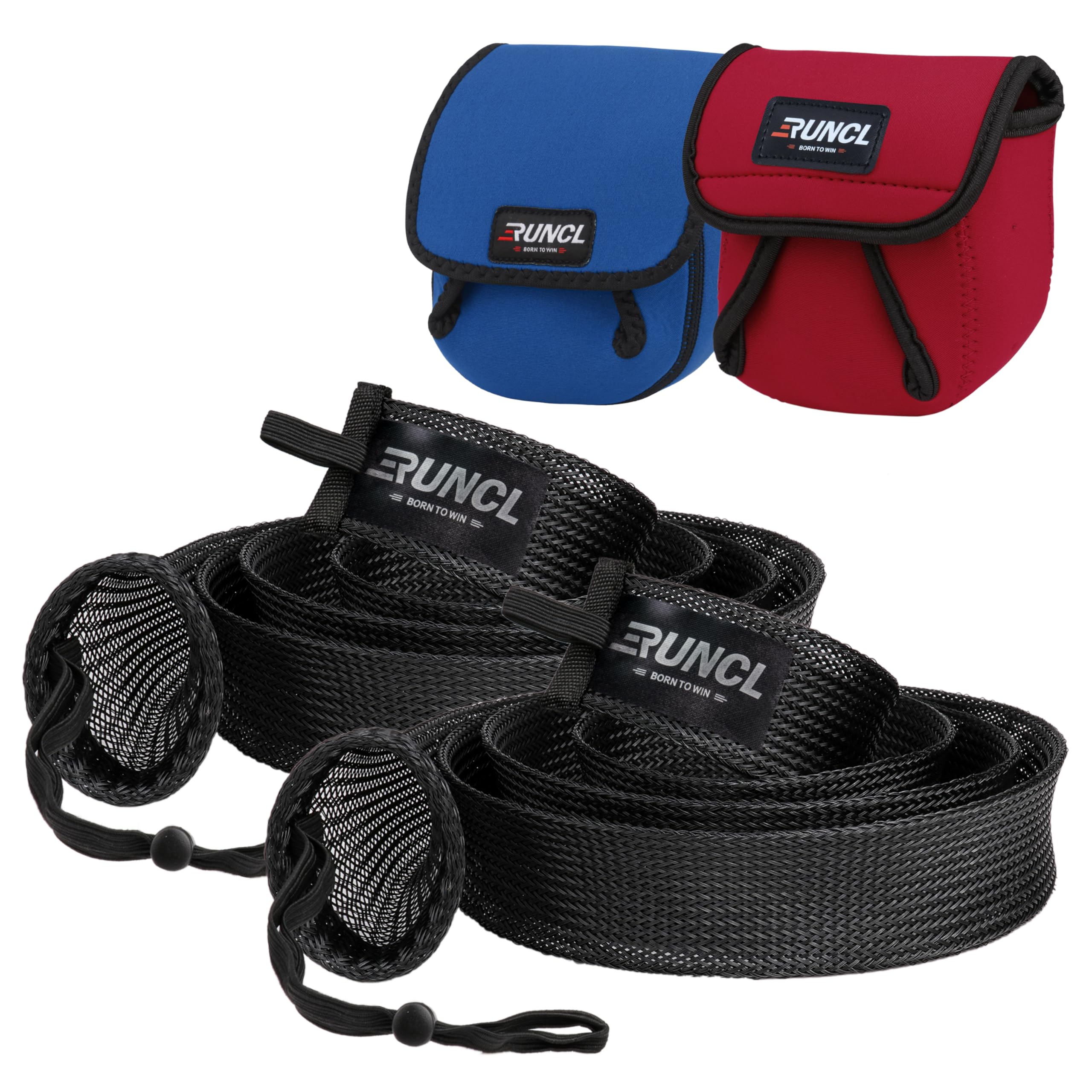 RUNCL Fishing Rod Sleeves & Reel Bags, Spinning/Casting Rod Socks & Spinning/Baitcasting Reel Covers - Protection Solution, Space Saver, Perfect
