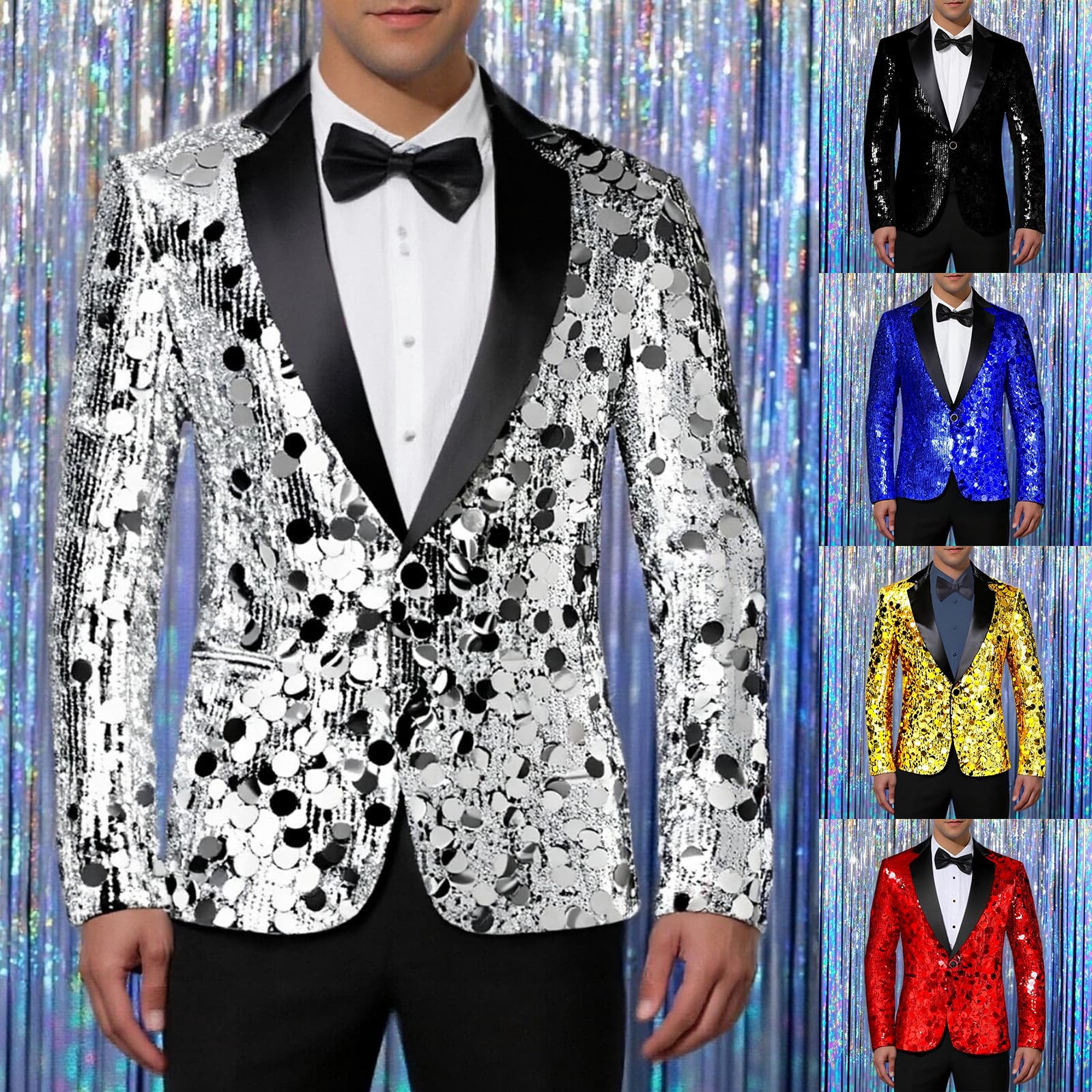 Giacca con paillettes da uomo, giacca smoking brillante da sera, spettacolo audace, con strass, alla moda, urbana, da festa, da club, costume da performance scena, alla moda, chic carnevale