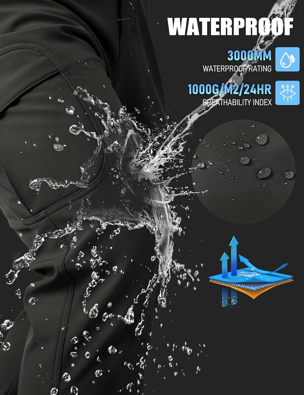 MAGCOMSEN Men's Winter Pants Water Resistant Fleece Lined Snowboard Ski Pants Softshell Tactical Pants with Multi-Pockets - Image 4