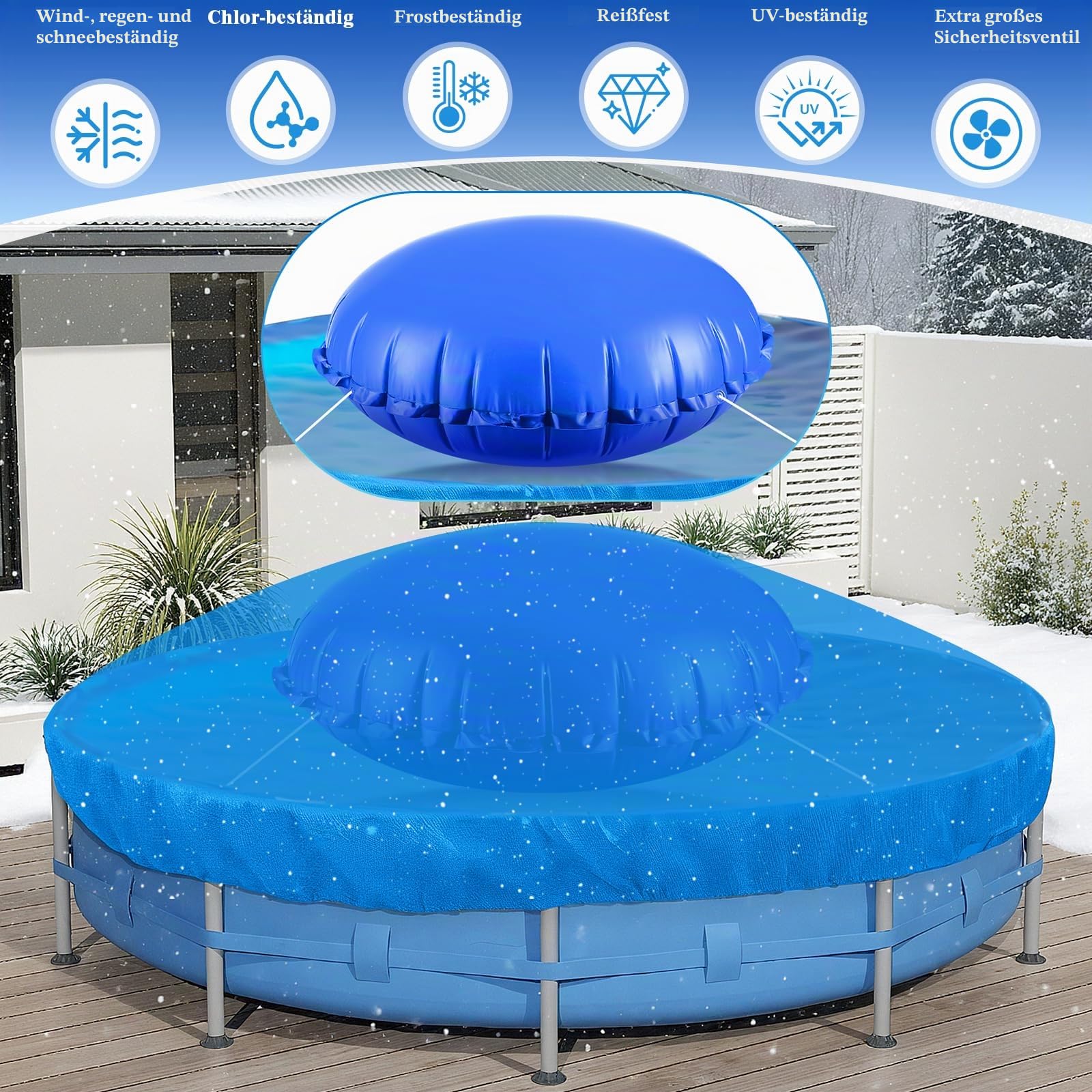 Poolkissen Winter 2m mit 15m Befestigungsseil, Luftkissen für Pool