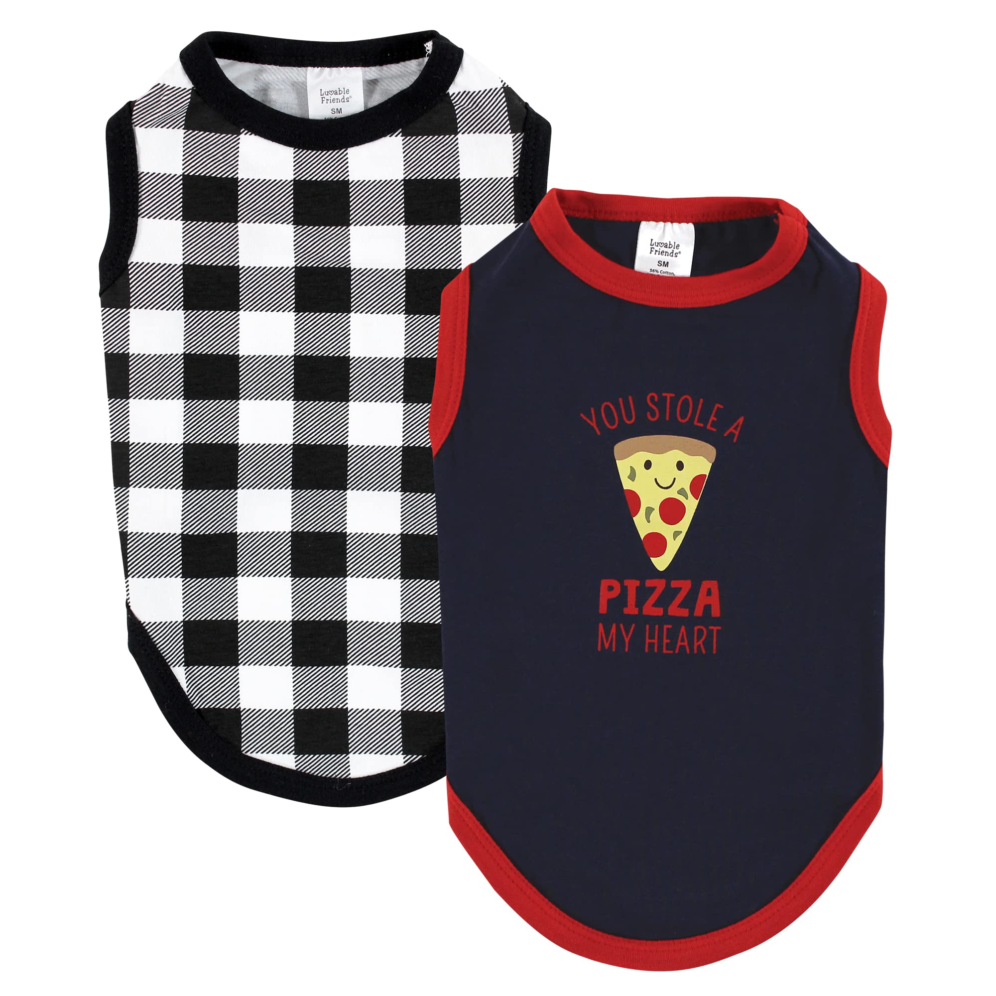 Luvable Friends Dog Pet Dog and Cats Cotton T-Shirts 2pk, Pizza Plaid, Medium