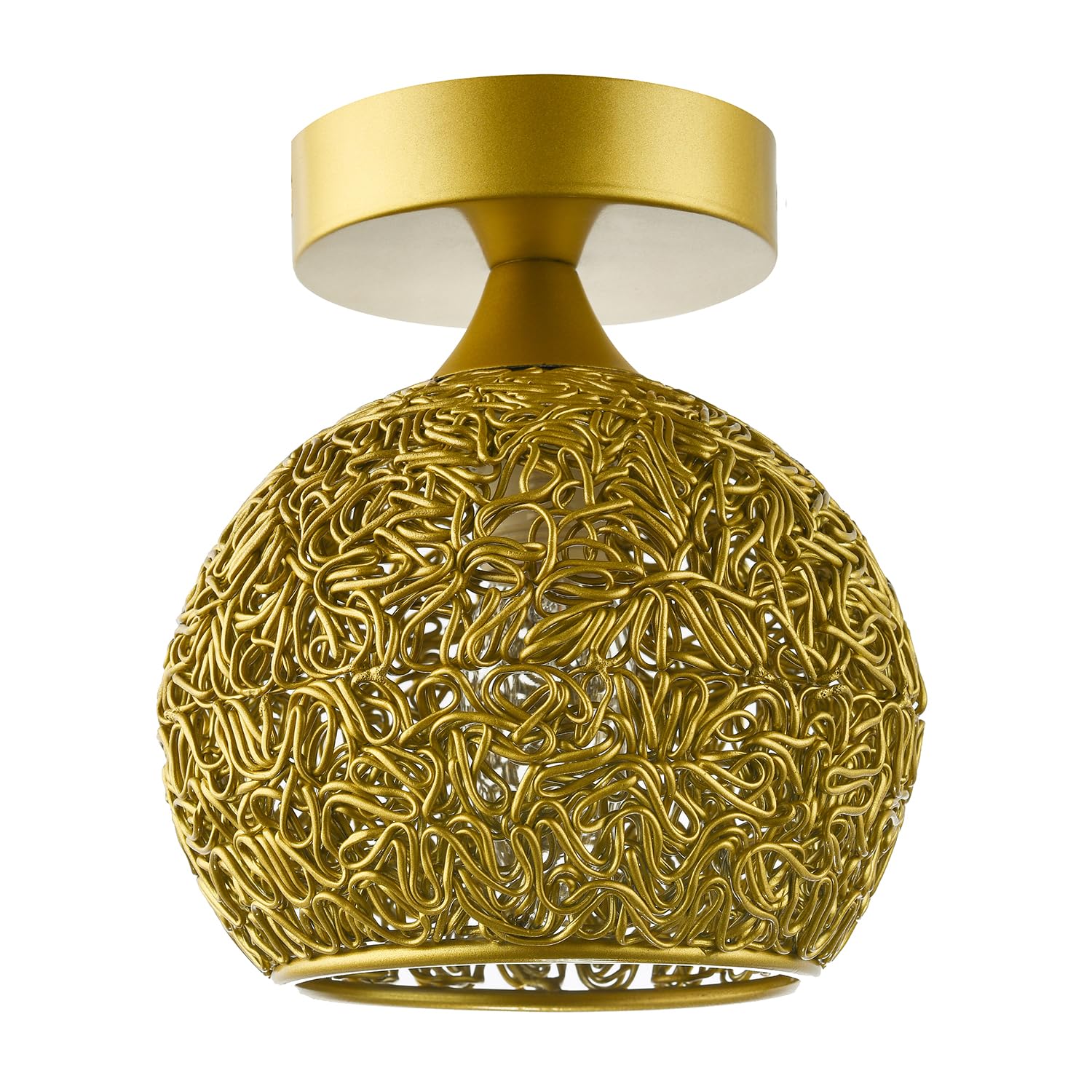 Happy Homewares Modern Designer Satin Gold Ceiling Light Fitting with Twisting Metal Shade | 17cm x 15cm | 1 x 7w | Double Insulated