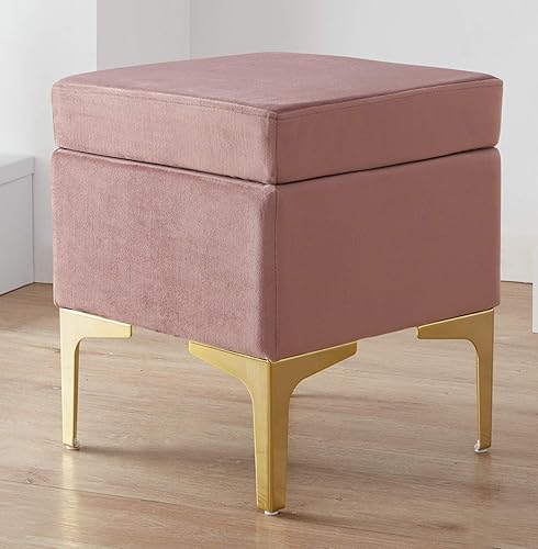 Ornavo Home Madison - Otomana moderna tapizada cuadrada contemporánea de terciopelo - Silla de tocador - Patas de metal dorado - Rubor
