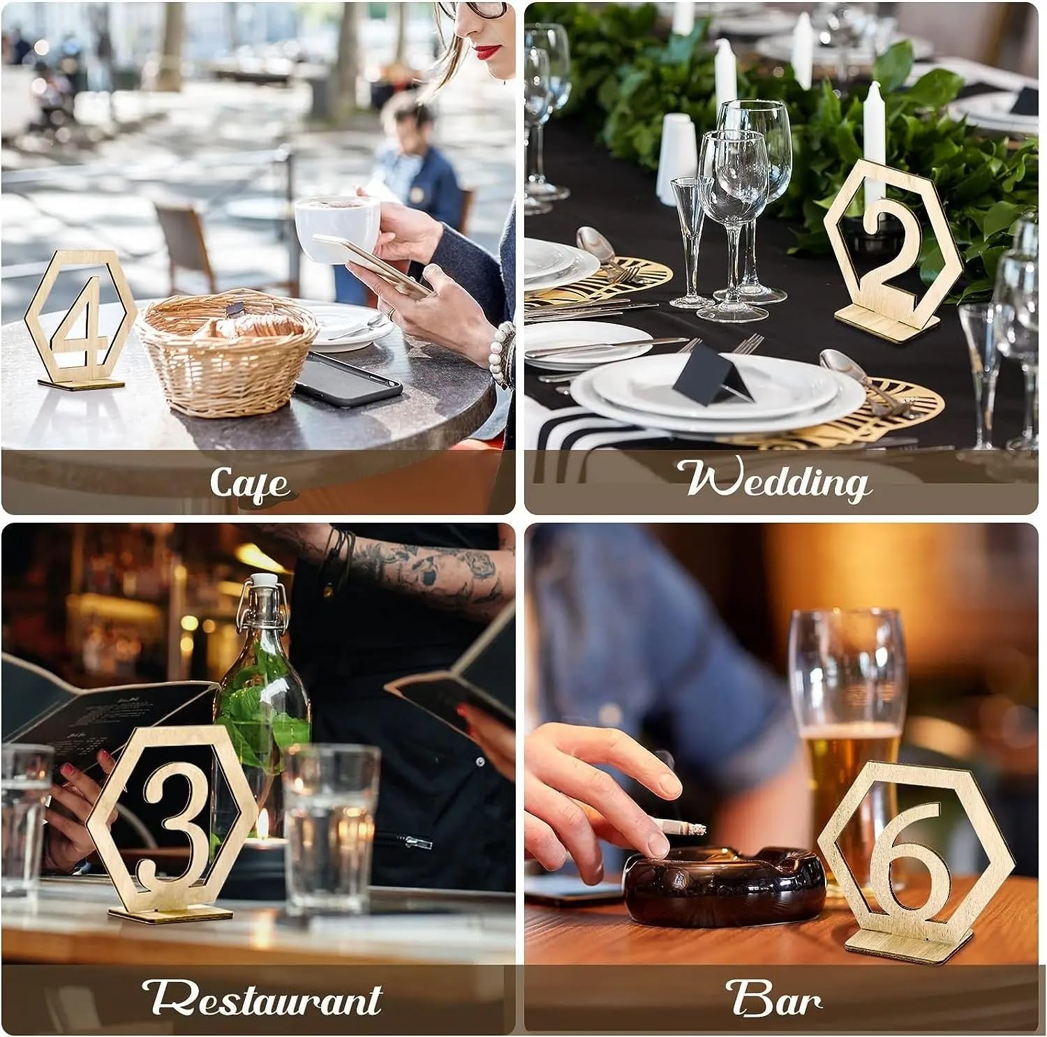 40 Numéros De Table En Bois Hexagonaux 1 à 40 - Supports Rustiques Pour Mariage Et Événements