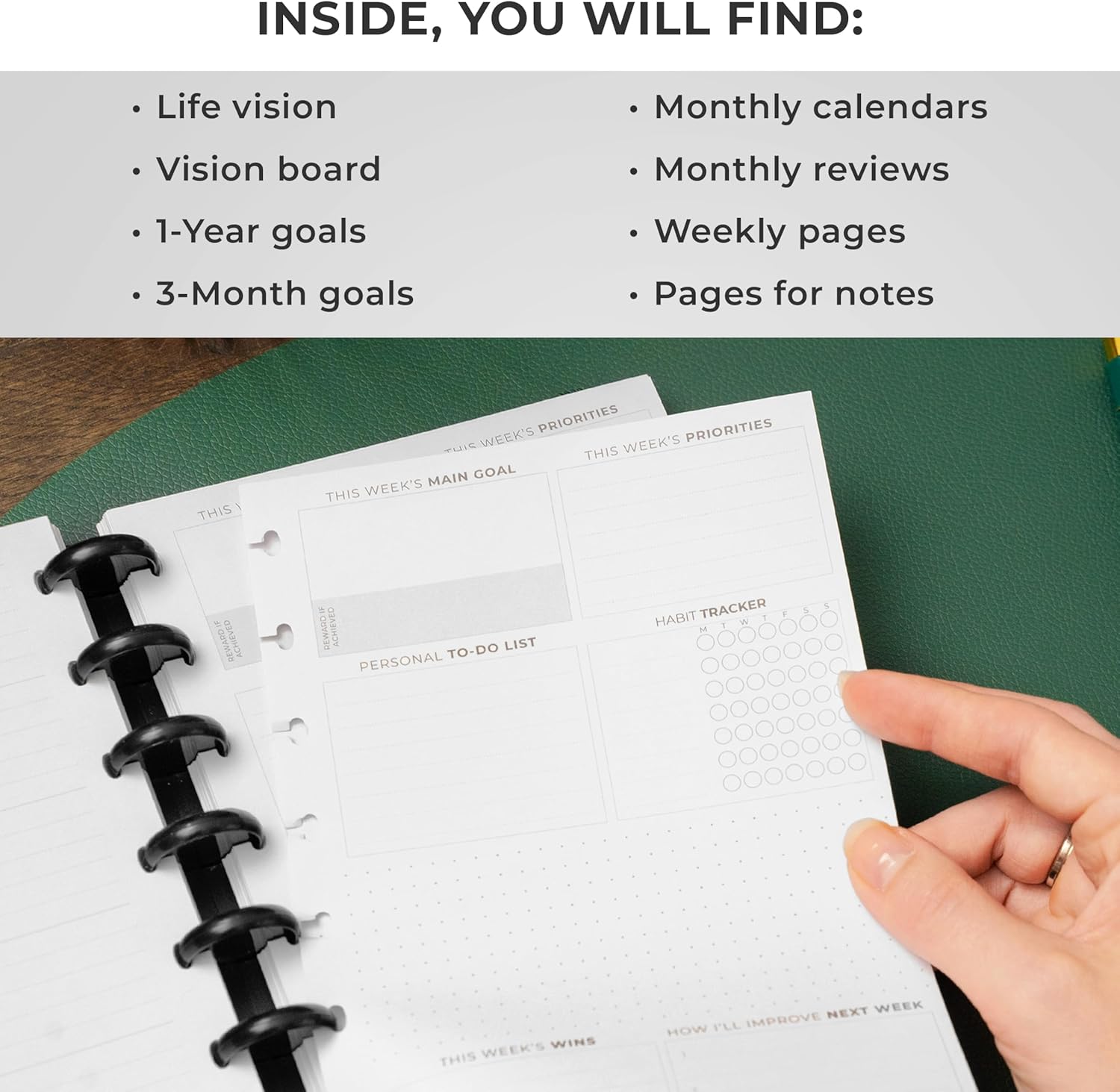Clever Fox Disc-Bound Weekly Planner – Undated Monthly Notebook with Habit Tracker, Productivity Journal – Life, Work & Goal Organizer, 6.5 x 8.4" (Black)