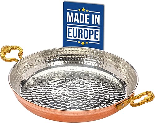 Crystalia Auténtica sartén de cobre martillado, sartenes tradicionales de cobre hechas a mano para cocinar, sartén de tortilla de huevo de cobre con