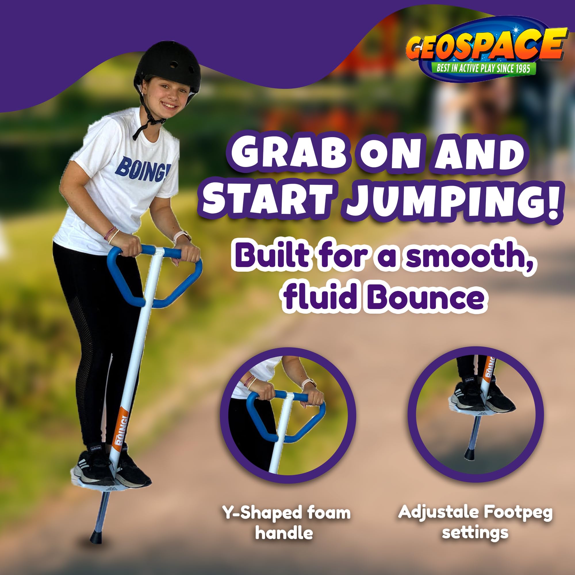 Geospace Jumparoo Boing! 'MAX' Large POGO Stick for Kids, Teens or Riders 90-160 lbs - Excellent Outdoor Active Play Toy - Improves Balance, Coordination as Well Exercise & Fitness (Black/Orange) - Image 7