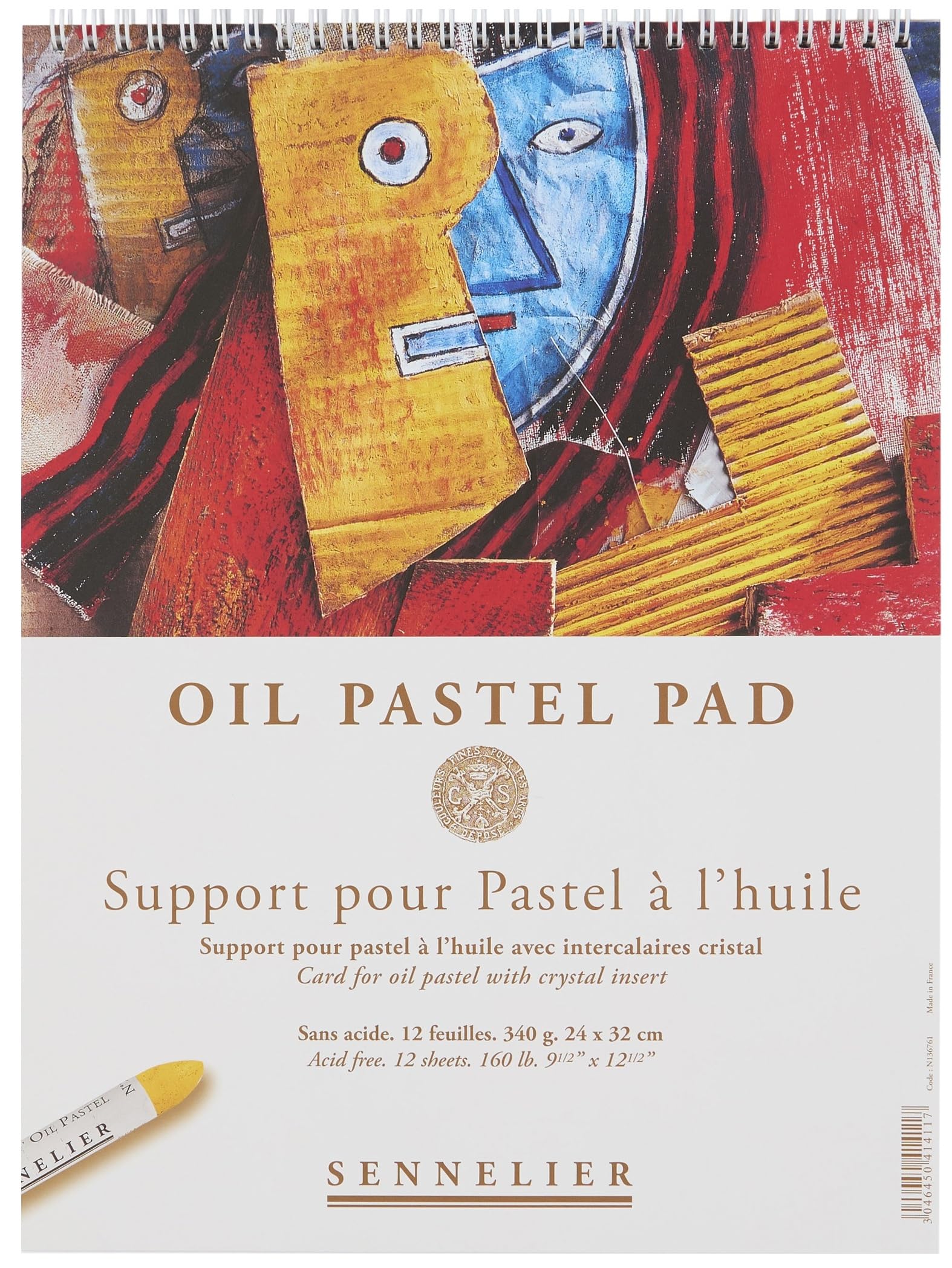 Sennelier Olio pastello Pad spirale 12 fogli - 340 g/m² con divisori in cristallo (protezione) senza acido. 24 x 32 cm
