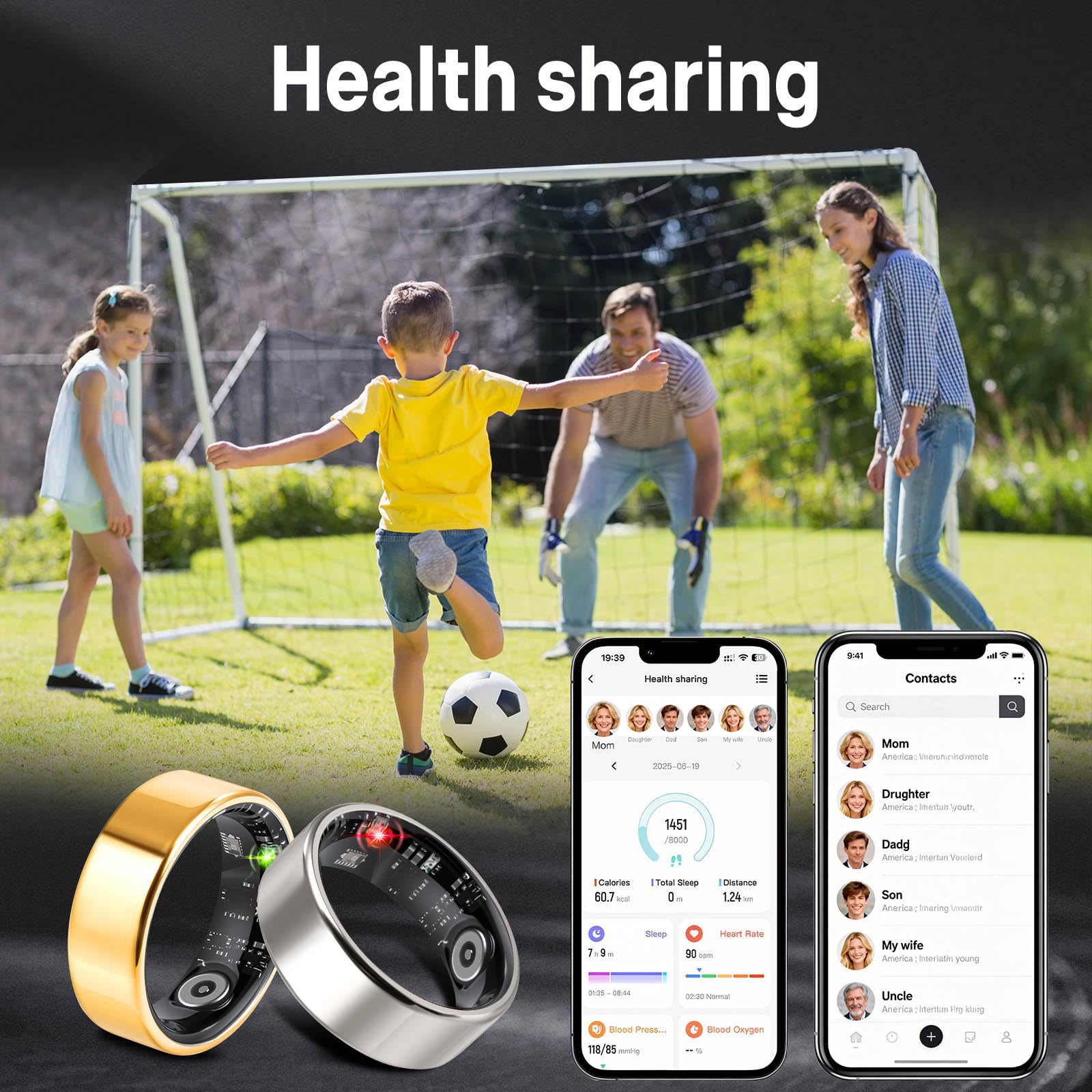 FAHKNS Anillo inteligente de salud para mujeres y hombres: anillo de seguimiento de actividad física con frecuencia cardíaca, oxígeno en sangre, monitor de sueño, estrés, contador de pasos