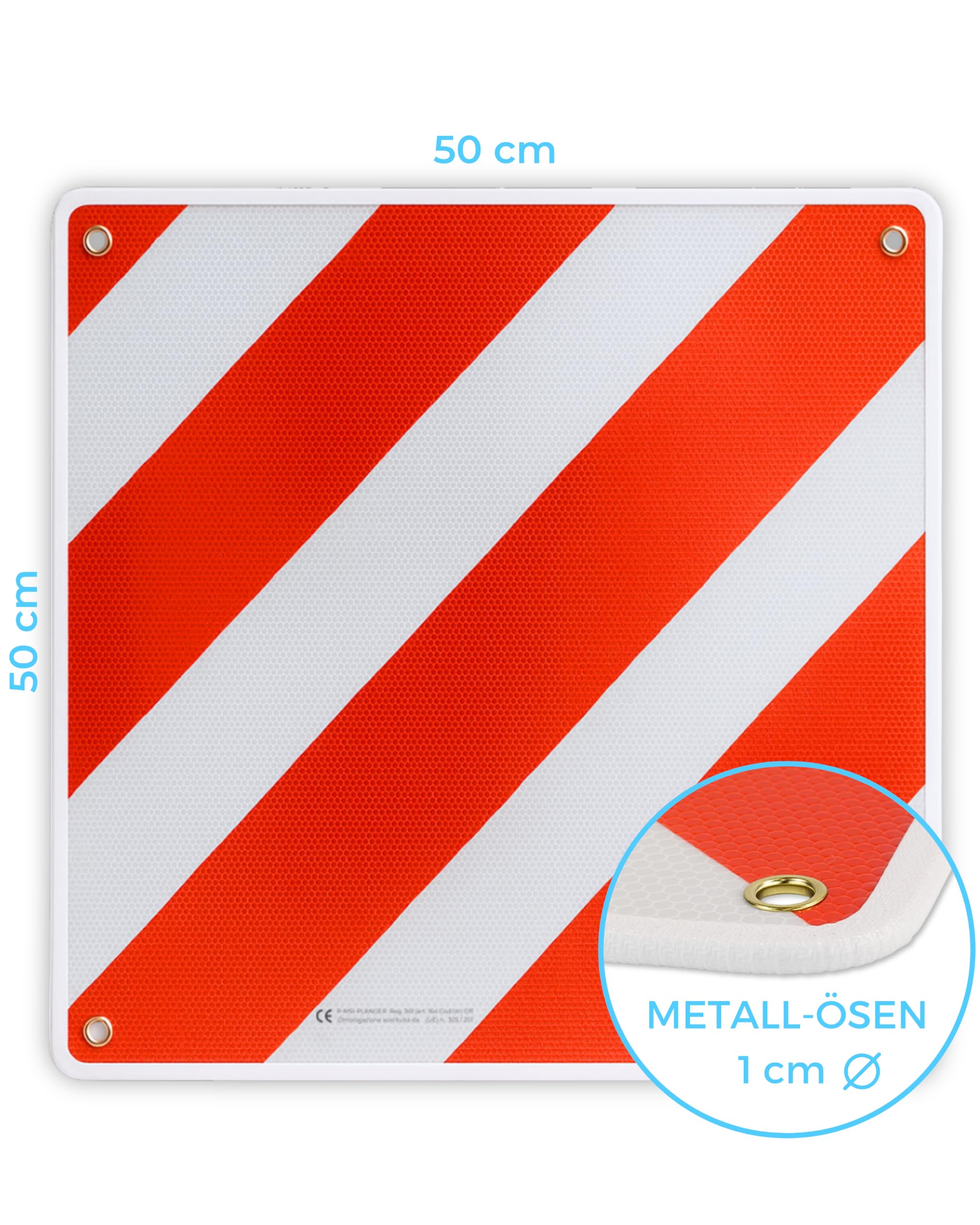 PLANGER® - Panneau d'avertissement Italie et Espagne (Panneau + Tendeur) 2en1 (50 x 50 cm) - Panneau d'avertissement réfléchissant rouge et blanc pour porte-bagages arrière et porte-vélos