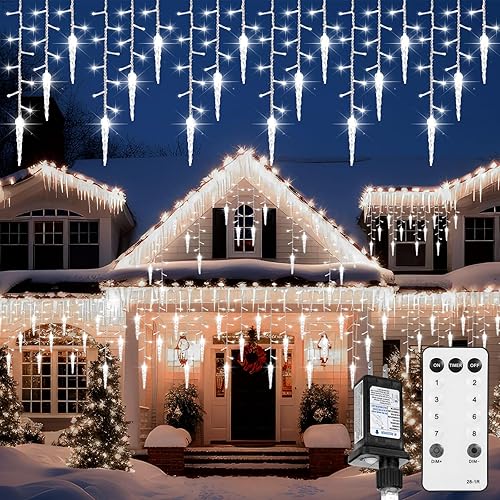 Luces LED de carámbano de Navidad de 59 pies con 720 luces LED para exteriores, 8 modos, impermeables, con 120 gotas, luz parpadeante de hadas con