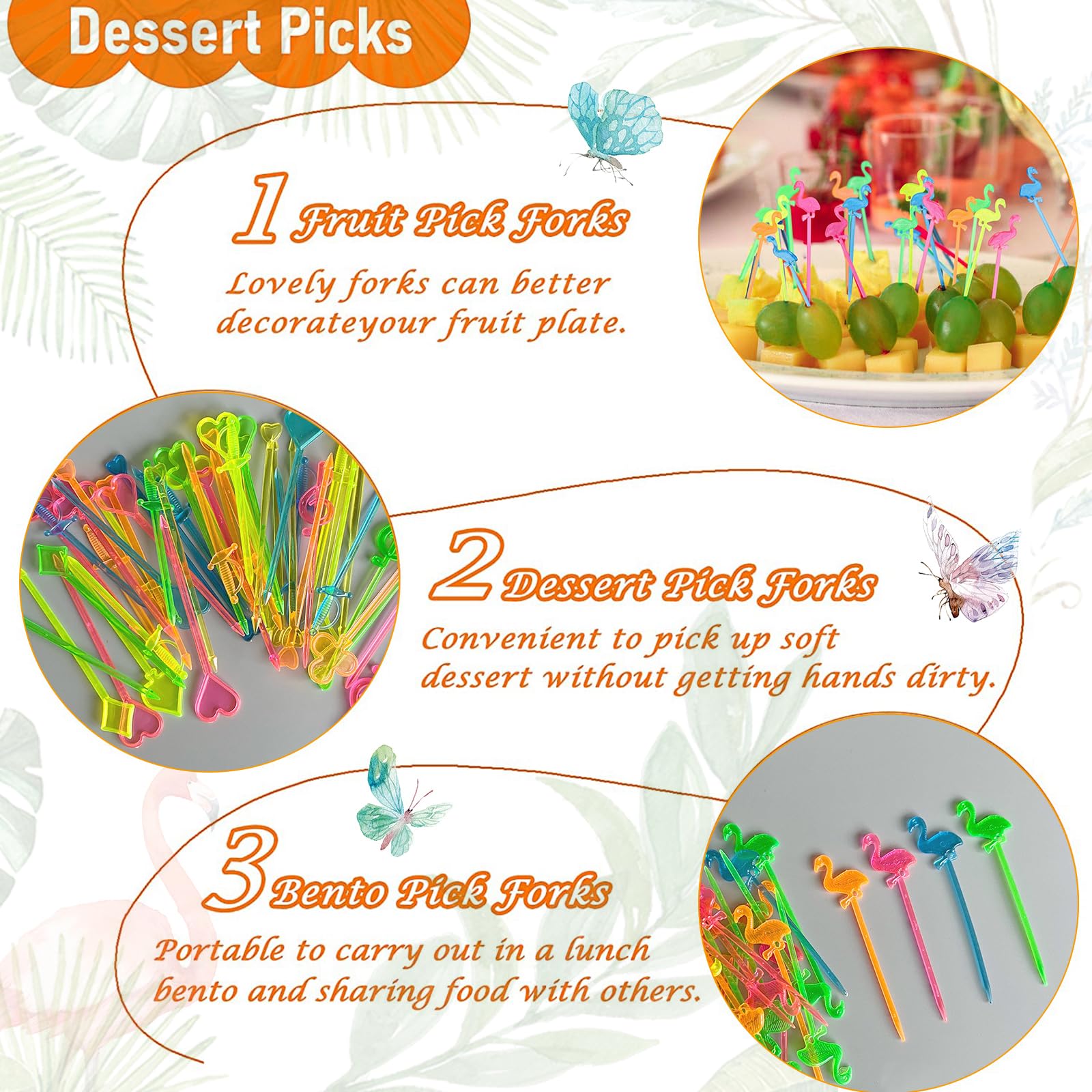 300 forchette da frutta per bambini, spiedini per fingerfood per bambini, in plastica, per cibo, forchetta da frutta, spiedini, decorazione per torte, riutilizzabili