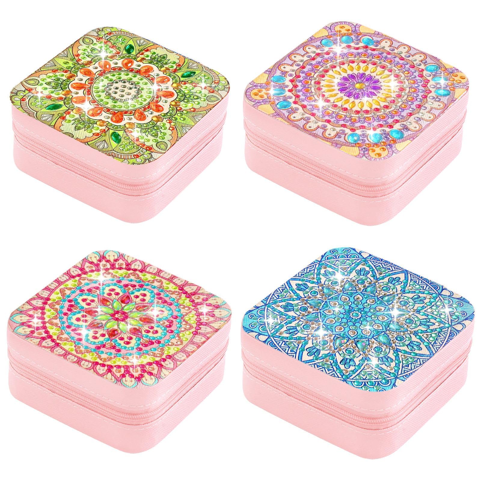 ARTopet 4PcsDIY Diamond Art Painting Jewelry Bag with Zipper Mandala Large Capacity Organizer Storage Box Special Shaped Crystal Rings Necklace Bracelet Gift Case for Women Girls