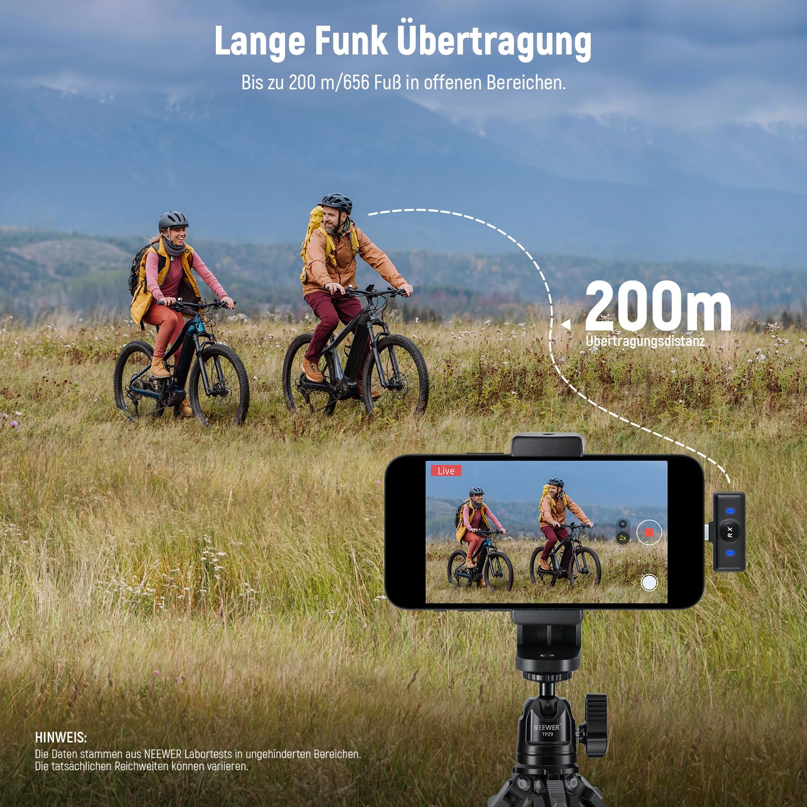 NEEWER Kabelloses Lavalier Mikrofon für iPhone Lärmunterdrückung Mini Ansteckmikrofon Set mit USB C OTG Lade Etui 24H Akku 200m Reichweite Kompatibel mit iPhone 16 15 Android Telefon PC Laptop, KM18
