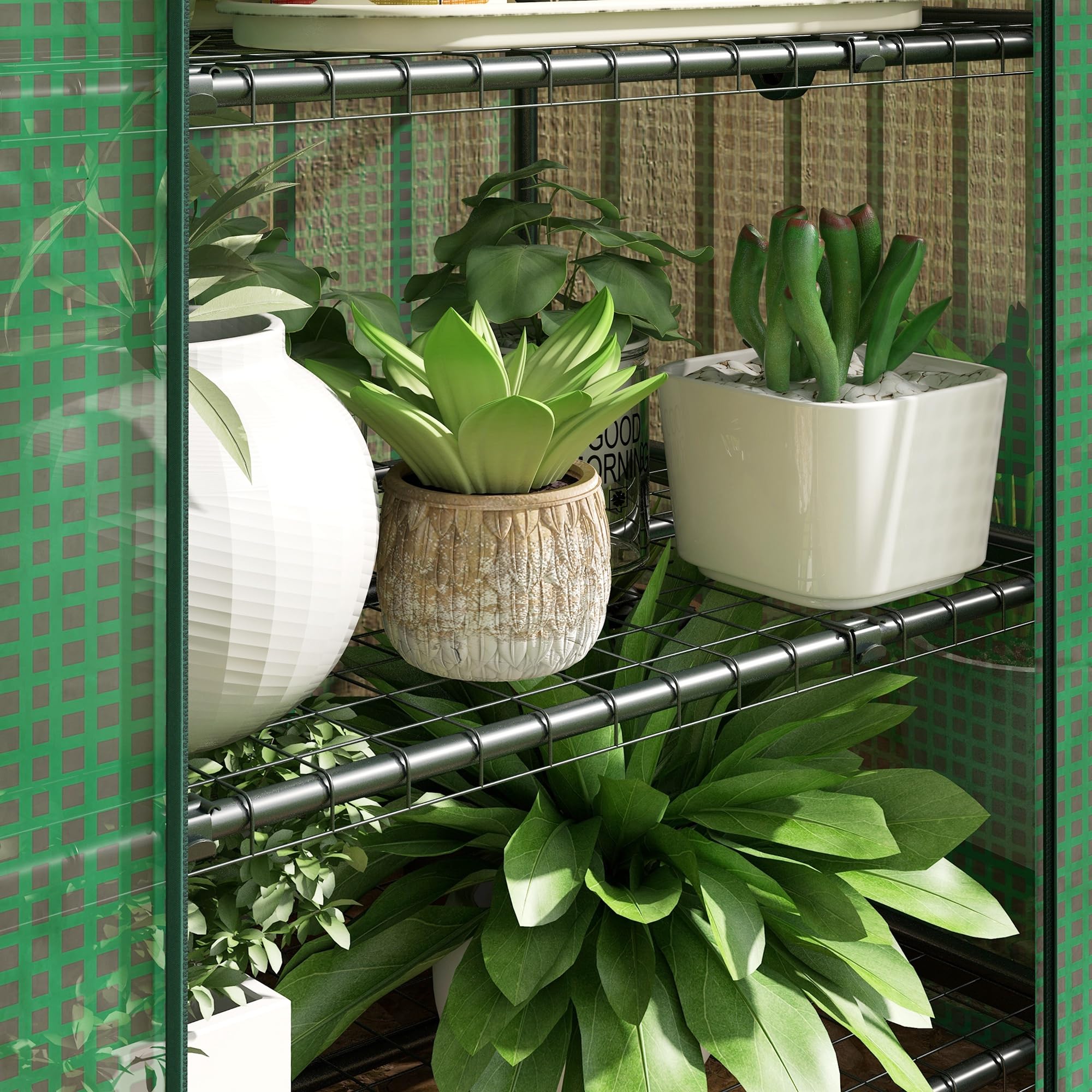 Outsunny Serra per Piante a 4 Ripiani con Porta Avvolgibile, Piccola Serra in Metallo e PE, 69x49x158 cm, Verde scuro