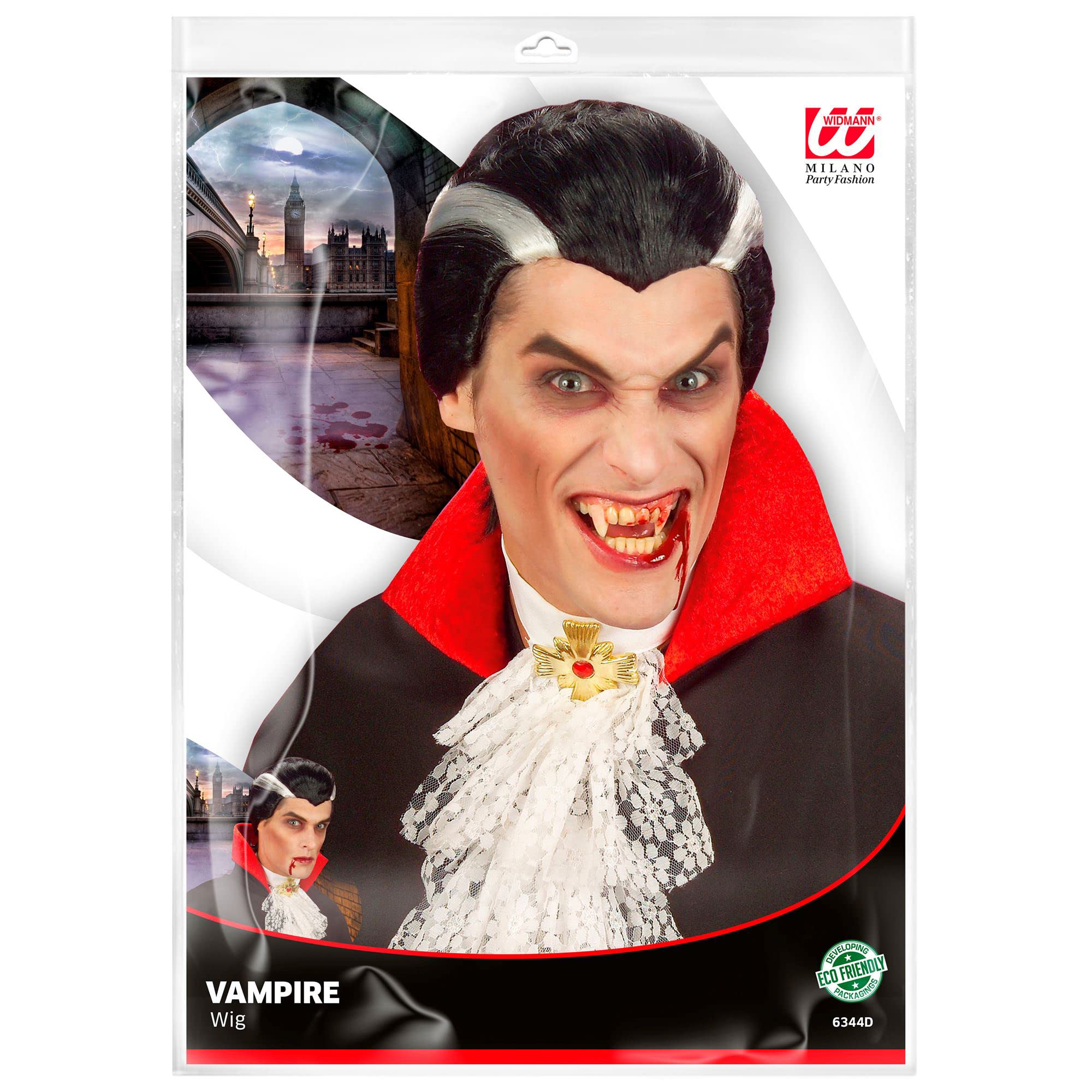 Widmann 6344D - peruka Dracula, szaro-czarna, peruka z krótkimi włosami, impreza tematyczna, karnawał