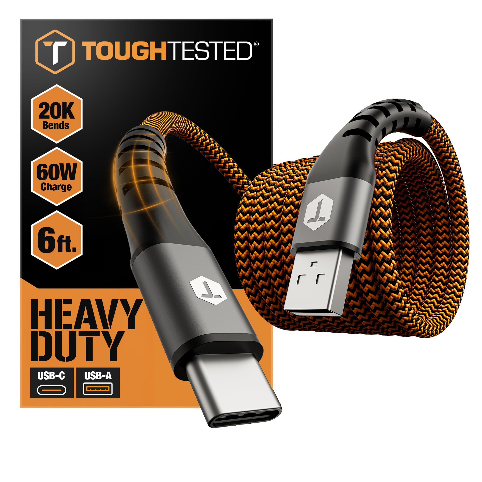 ToughTested Cavo da USB a USB C da 1,8 m, cavo di ricarica in nylon a doppio intrecciato, ricarica e sincronizzazione rapida da 3 A, cavo di ricarica di tipo C per Android, iPhone 15/16/17