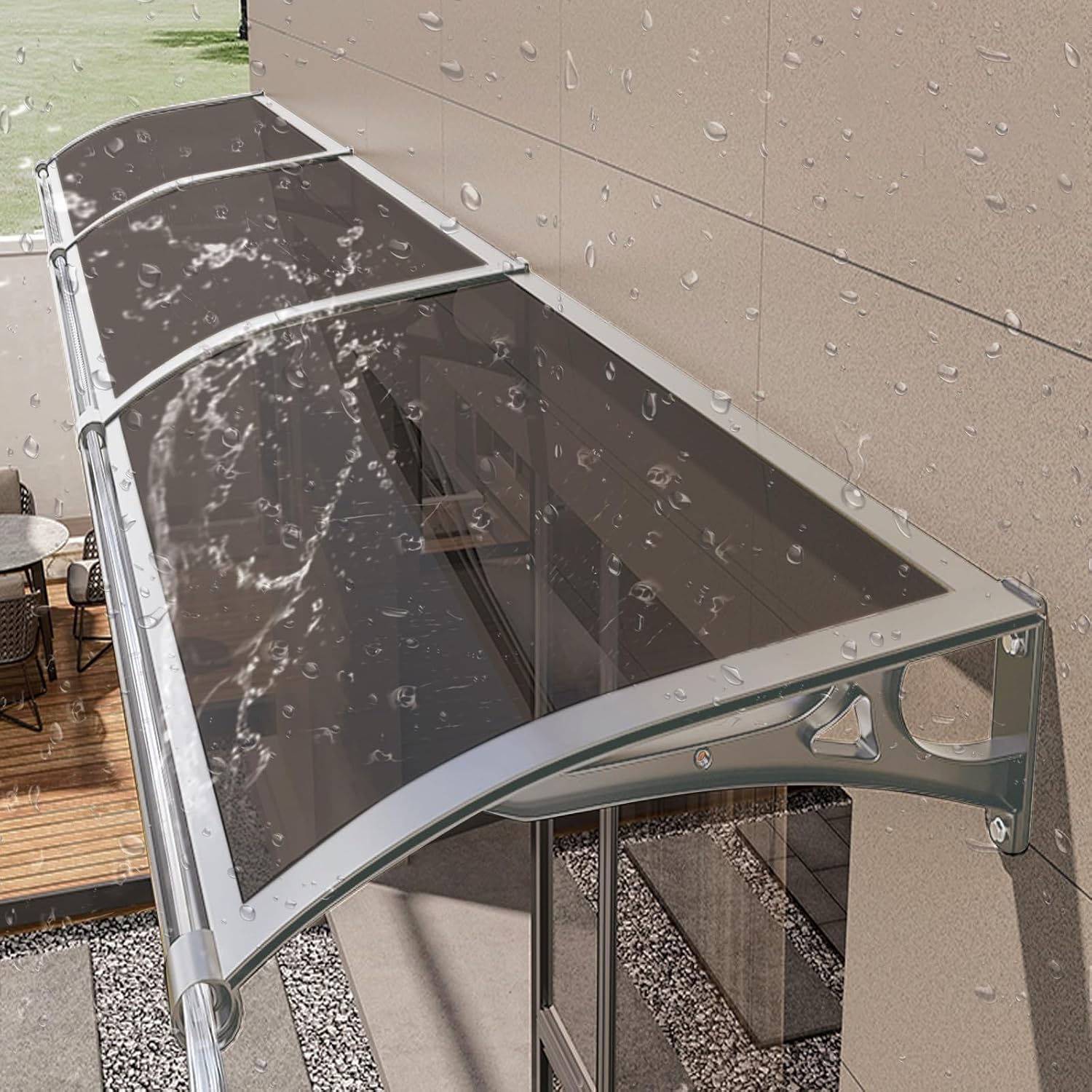 Outdoor Awning Set for Front Door and Windows Aluminum Bracket Polycarbonate Canopy with Rain Gutters and UV Protection