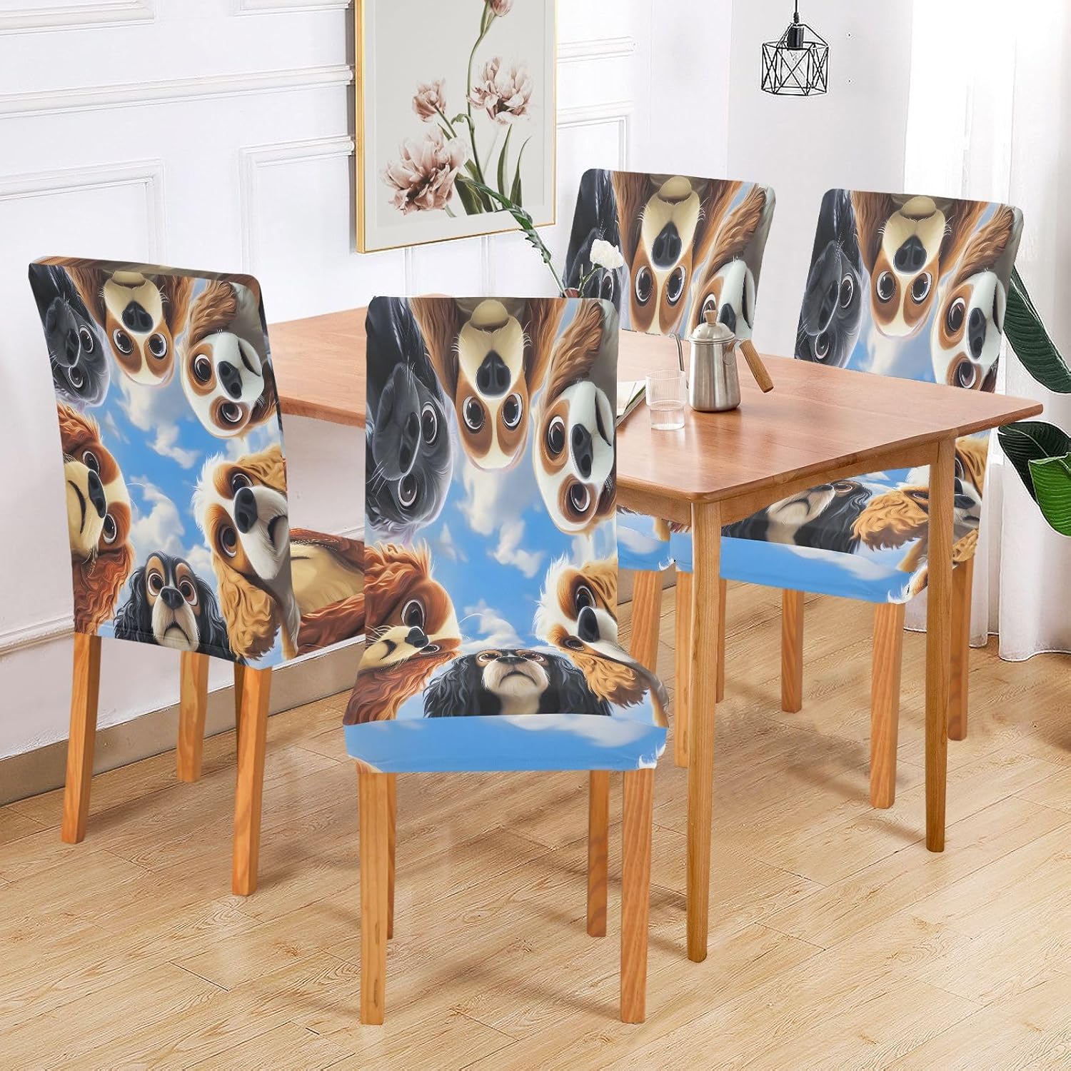 ALAZA Chair Covers for Dining Room, Dog Faces Stretch Chair Cover Sets Chair Protector Removable Washable for Ktichen Restaurant Hotel