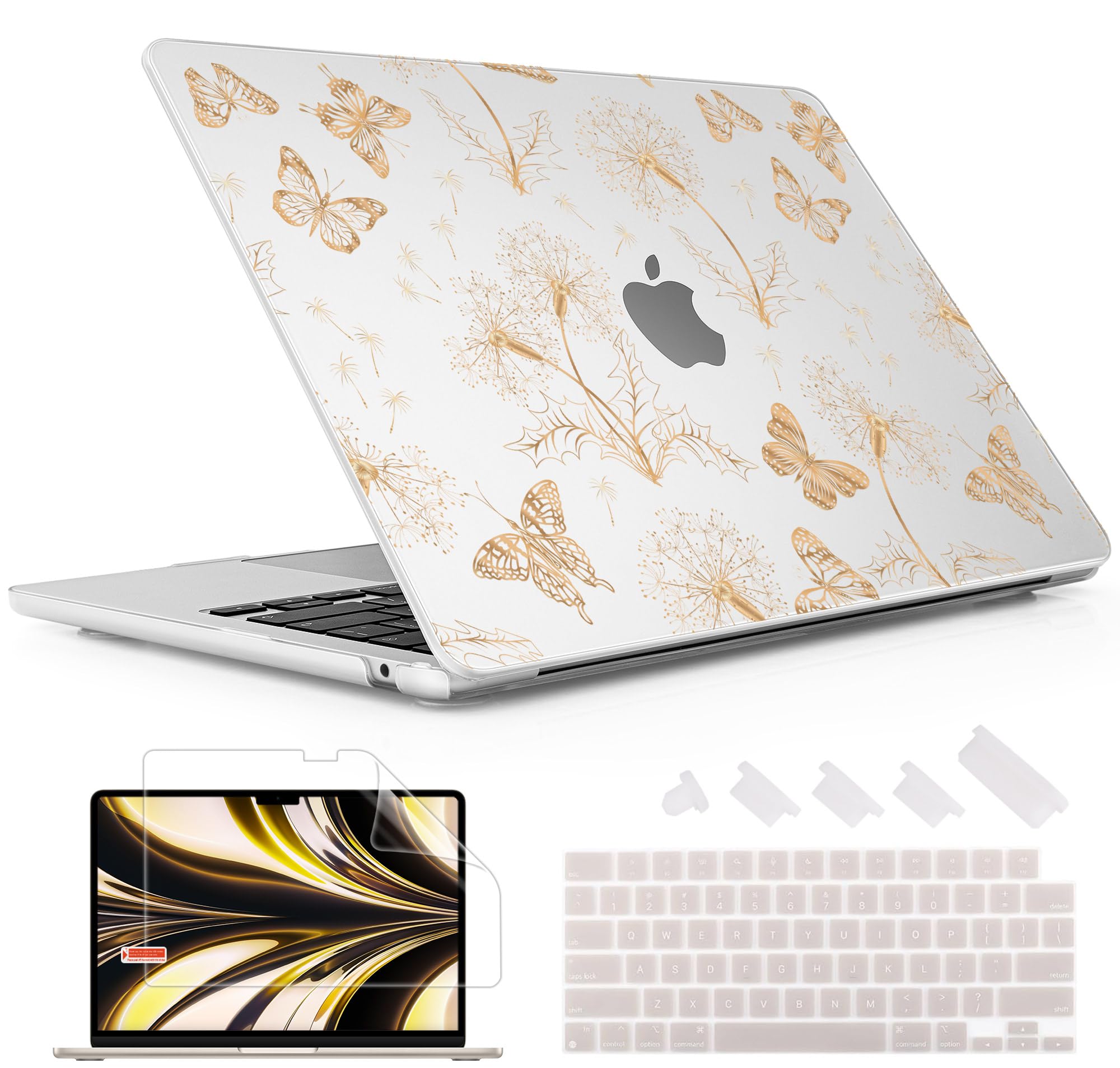 May Chen Compatible with M4 MacBook Air 15 inch Case 2025 2024 2023 Release A3241 A3114 A2941 M2 M3 Chip, Surface Hard Shell Case for MacBook Air 15.3" with Retina Display, White Butterfly