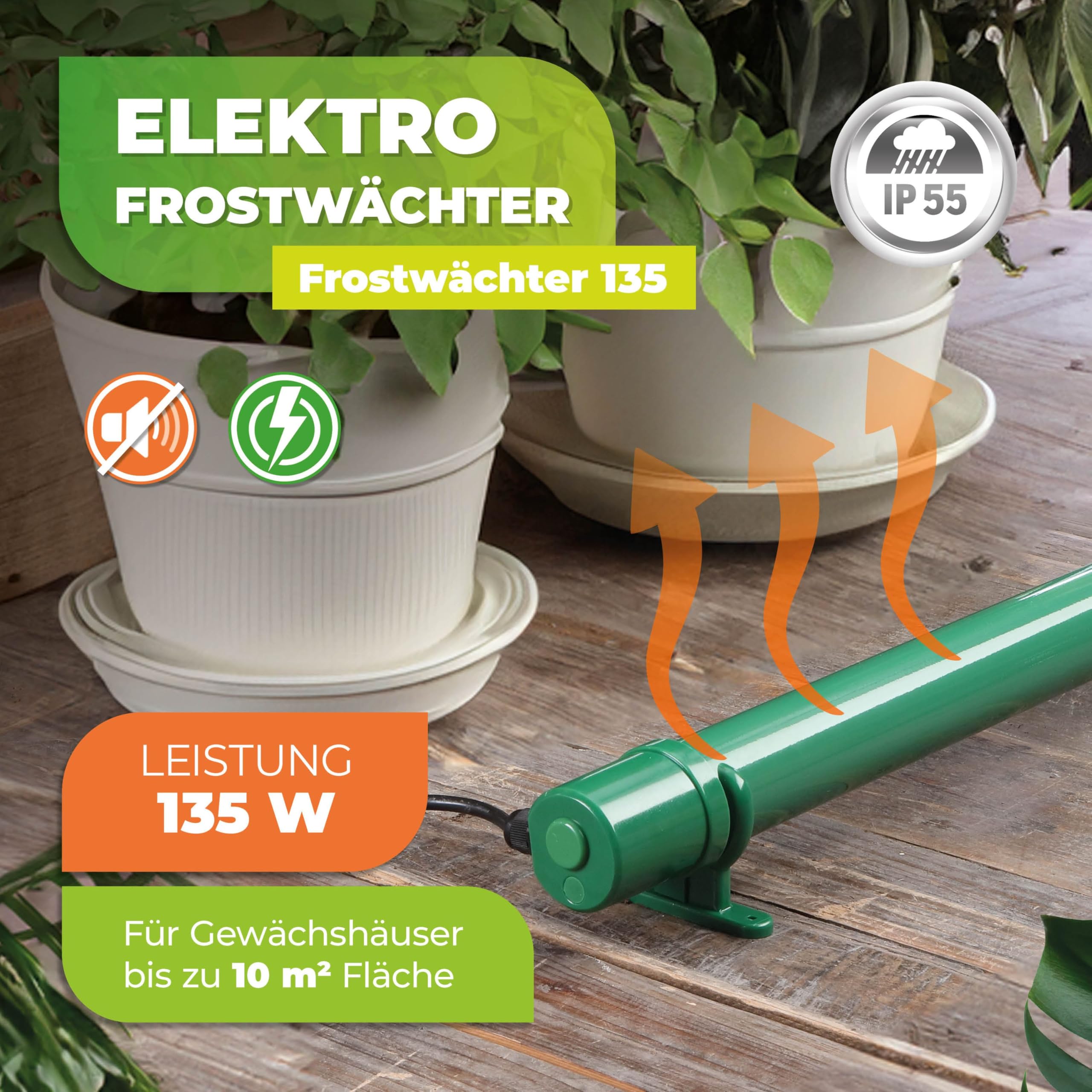 BioGreen elektrische Heizung für Gewächshäuser | Frostwächter inkl. Digitalthermostat | 135 W Gewächshausheizung mit Überhitzungsschutz | IP55