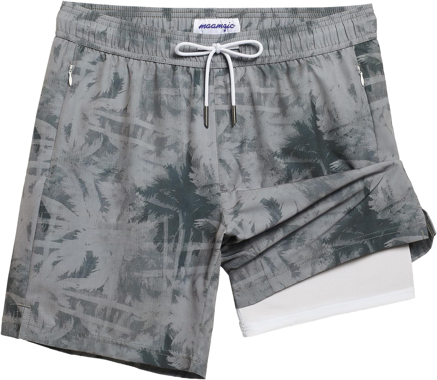 Mens Swim Trunks with Compression Liner 7" Bathing Suit Quick Dry Swimming Trunks for Men with Zipper Pockets